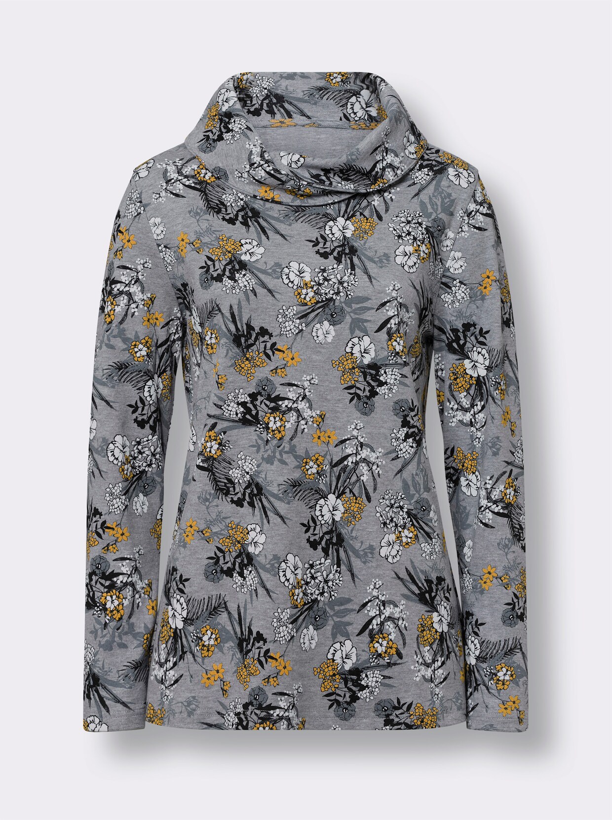 Sweatshirt - steengrijs/oker bedrukt
