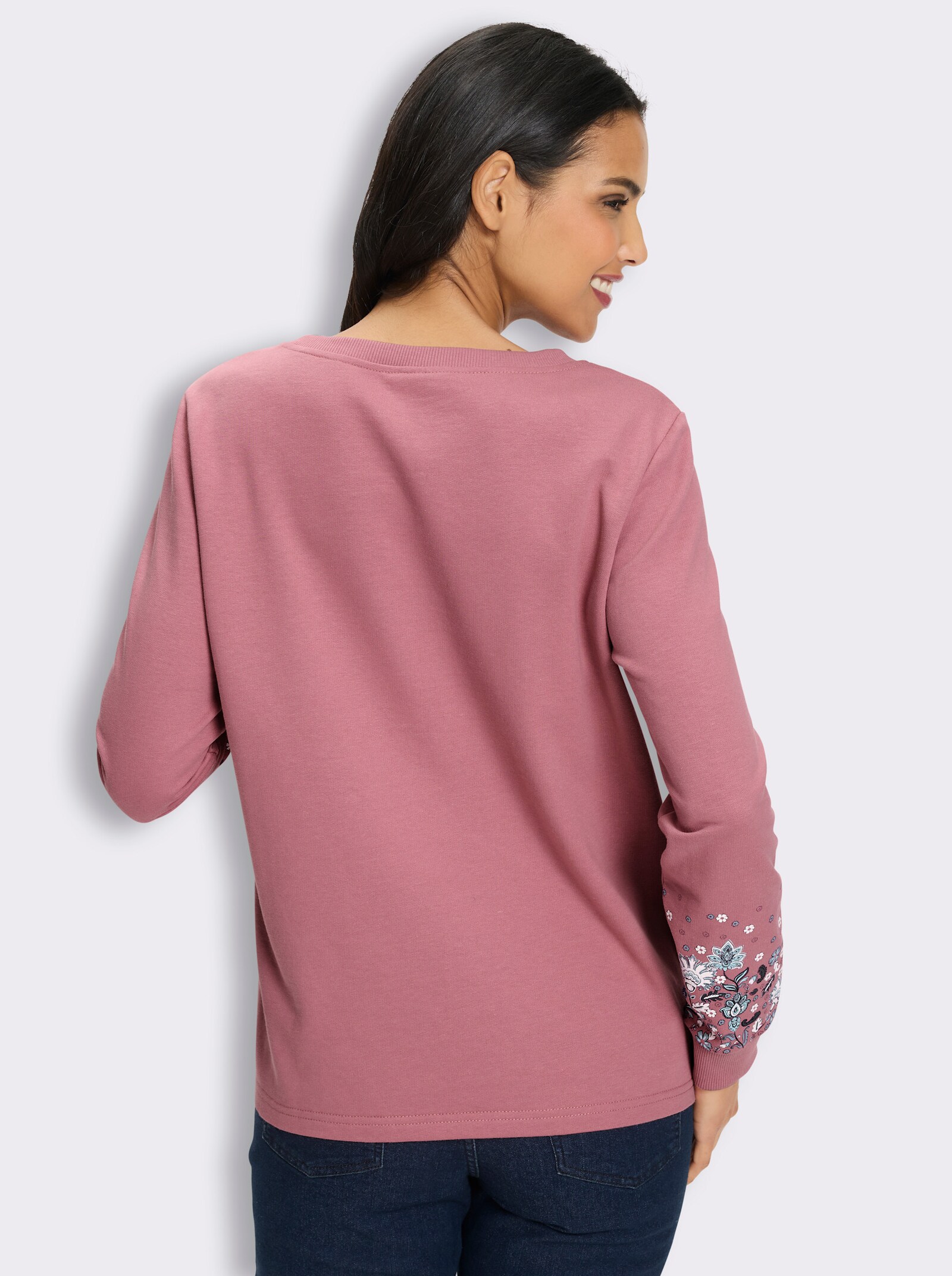 Sweatshirt mit Blütenprint an den Ärmeln - altrosa-bedruckt