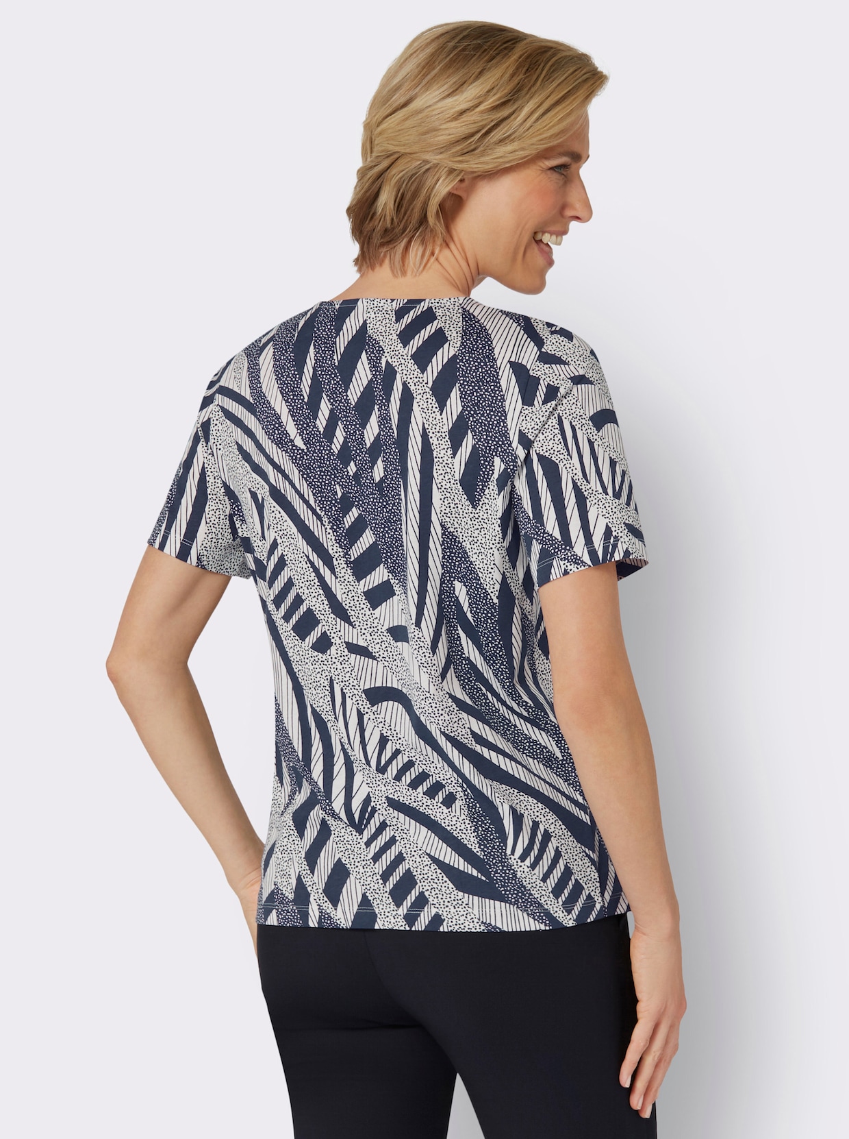 Shirt met korte mouwen - marine/ecru geprint