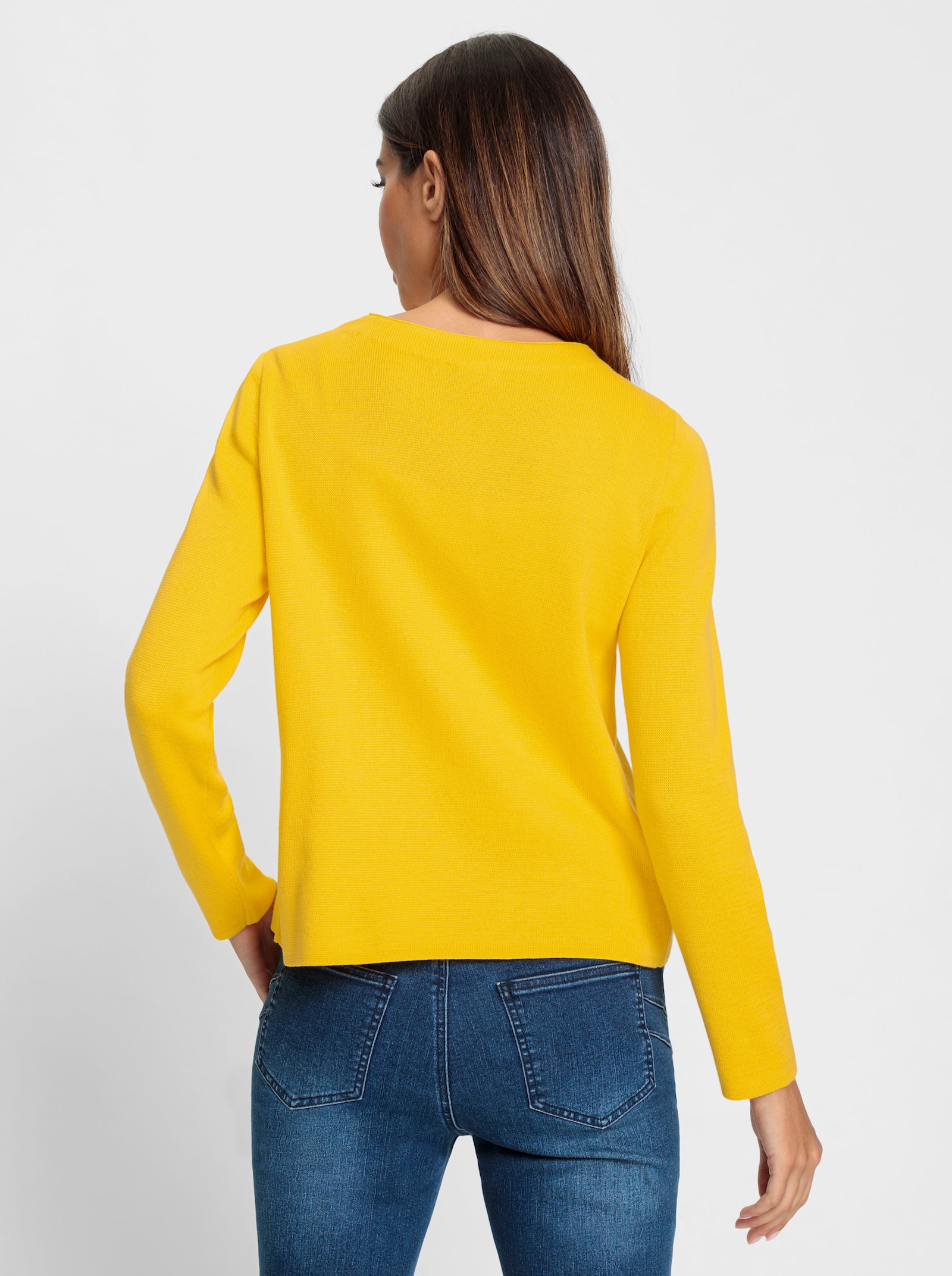 heine Fijn gebreid vest met ronde hals - zonnegeel