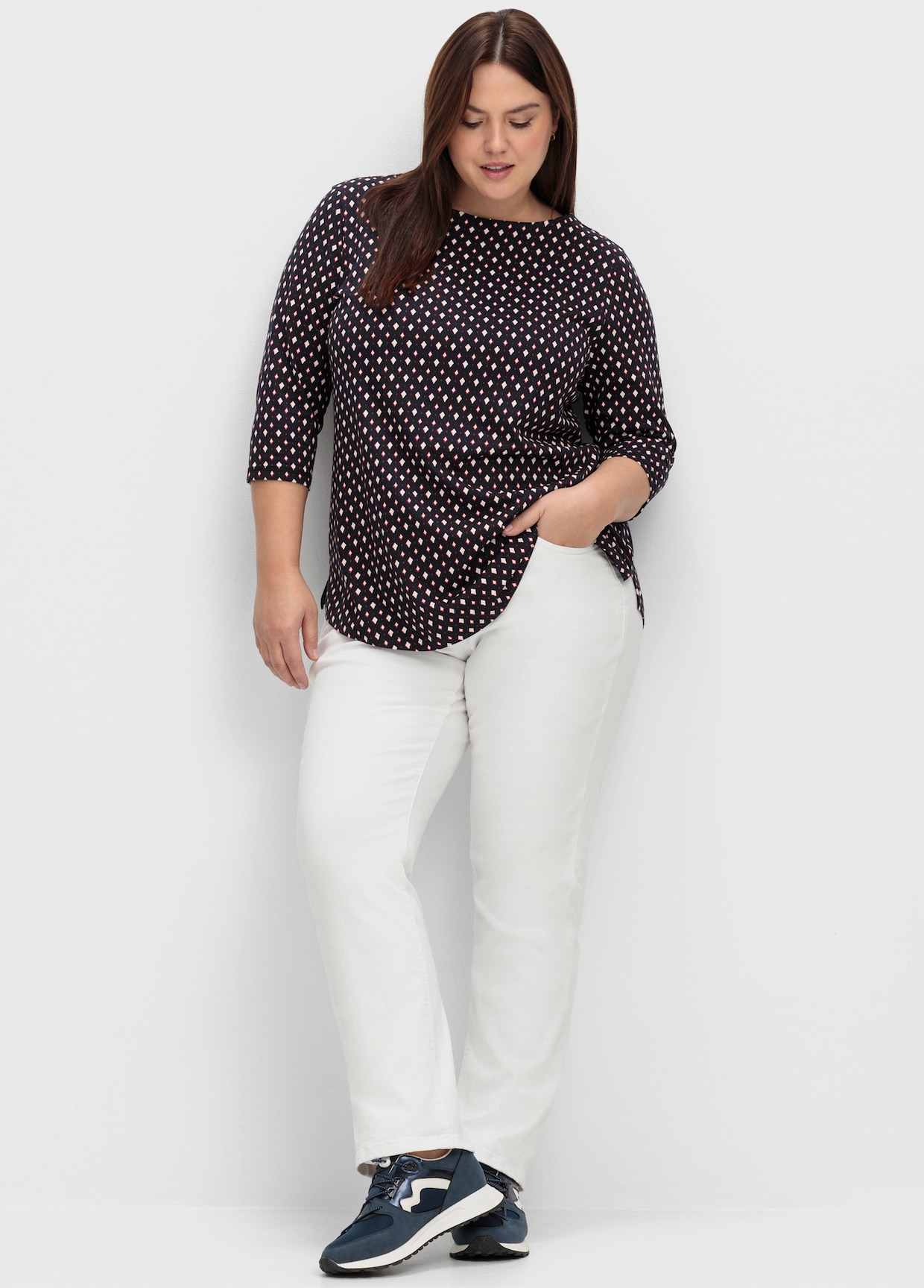 sheego 3/4-Arm-Shirt - tiefblau-gemustert