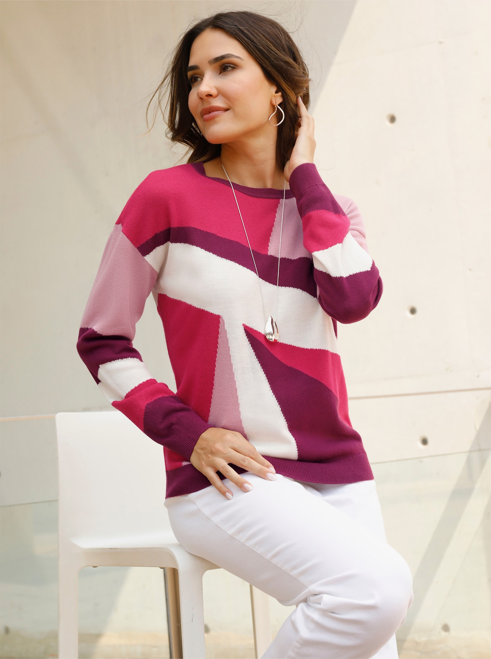 Pullover met lange mouwen en jacquardpatroon - oudroze/malve gedessineerd