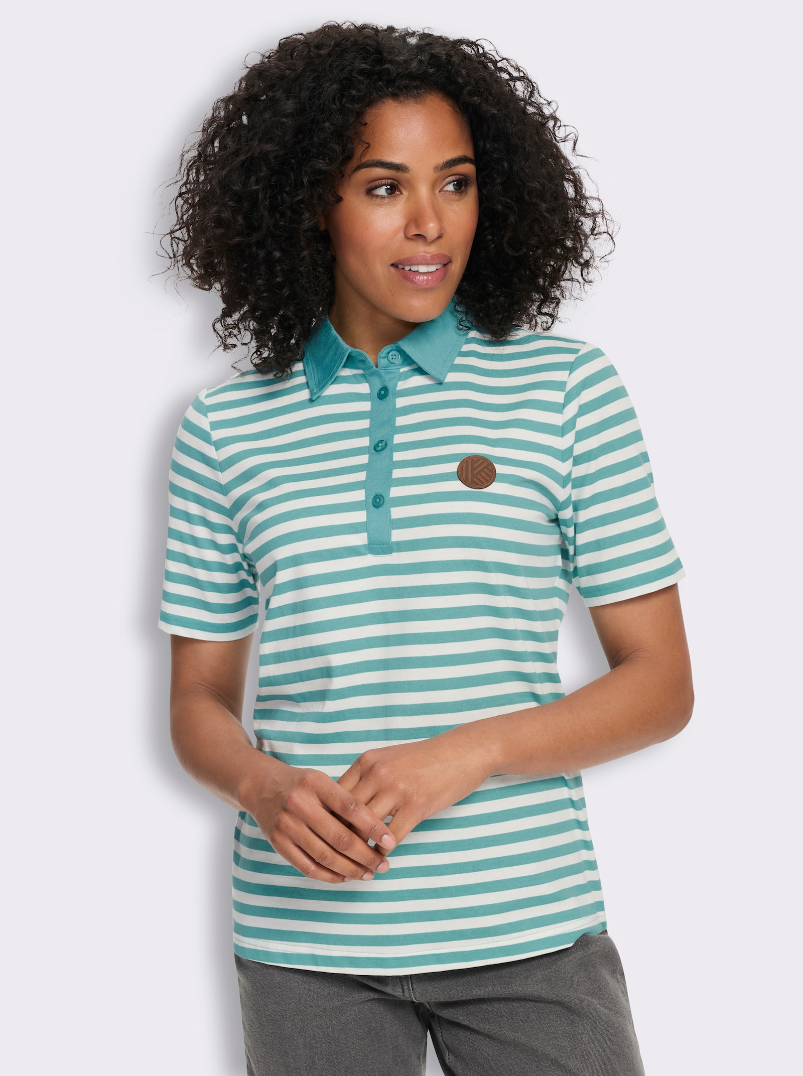 Poloshirt met patch van imitatieleer - oceaan/wit gestreept