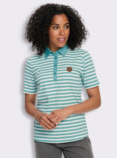 Poloshirt met patch van imitatieleer - oceaan/wit gestreept
