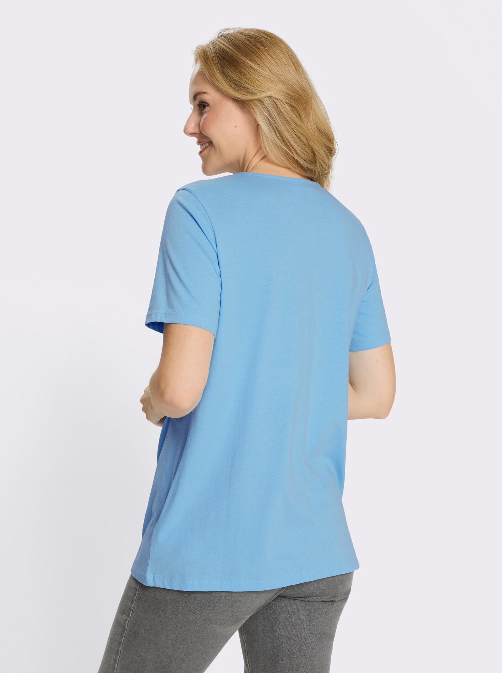 Lang shirt met sierknoopsluiting - aqua