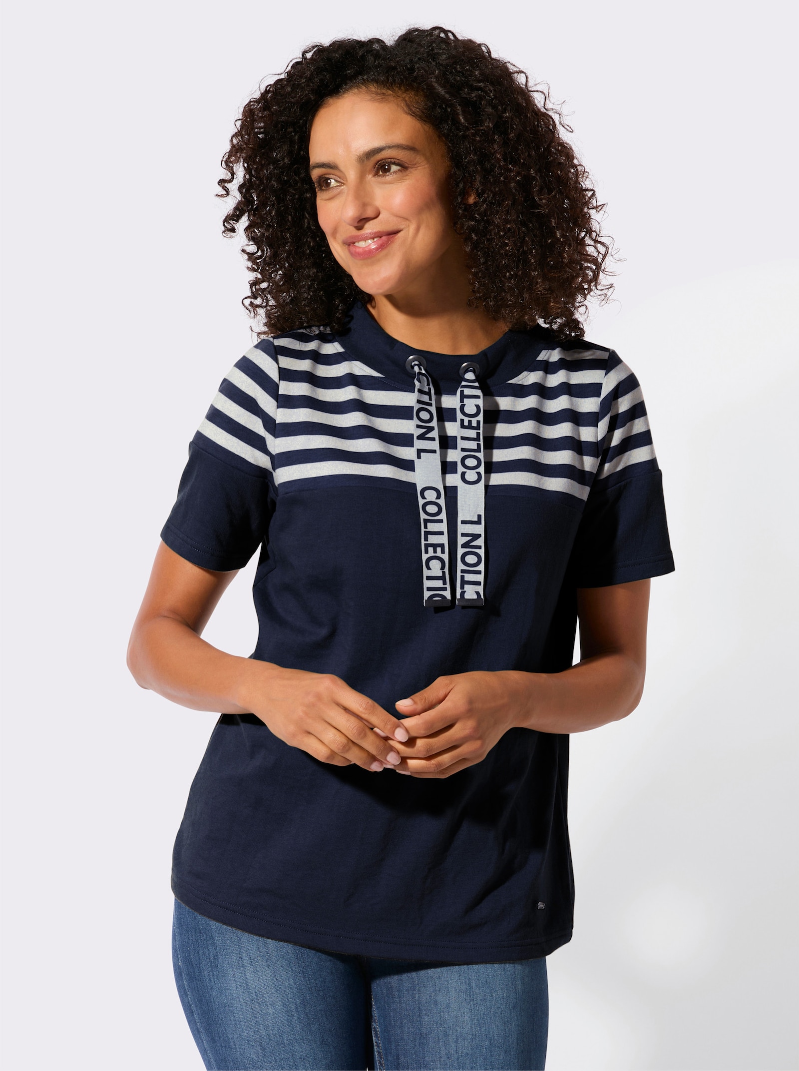 Sweatshirt mit platziertem Druckmuster - marine-ecru