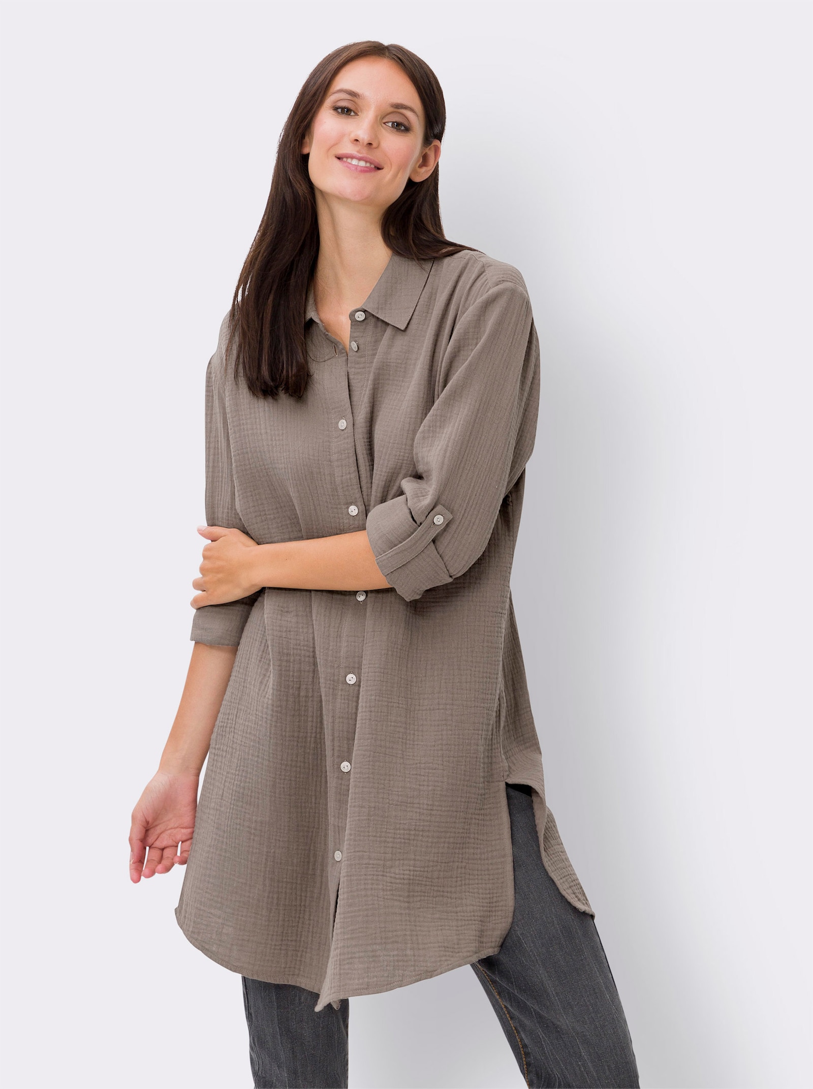 heine Baumwollbluse in Musselin-Qualität - taupe