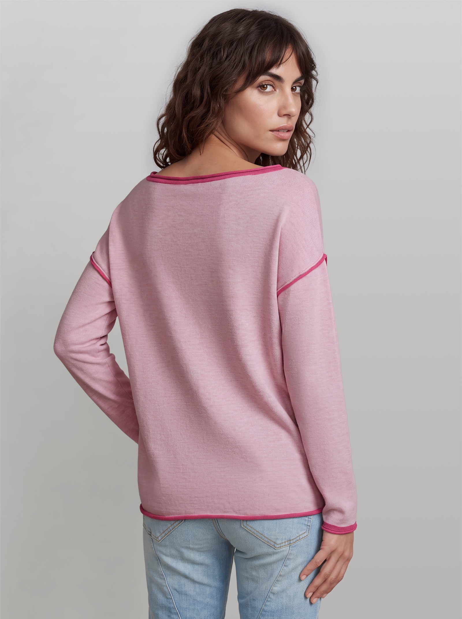 heine Pullover mit Kontrast-Details - rosé-meliert