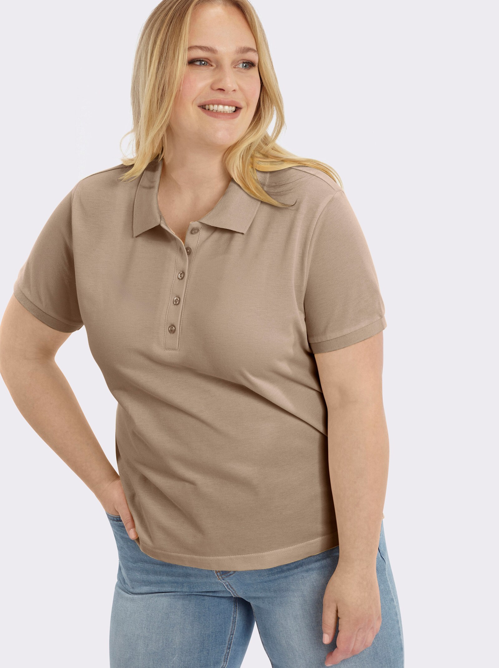 Poloshirt mit Seitenschlitzen - sand