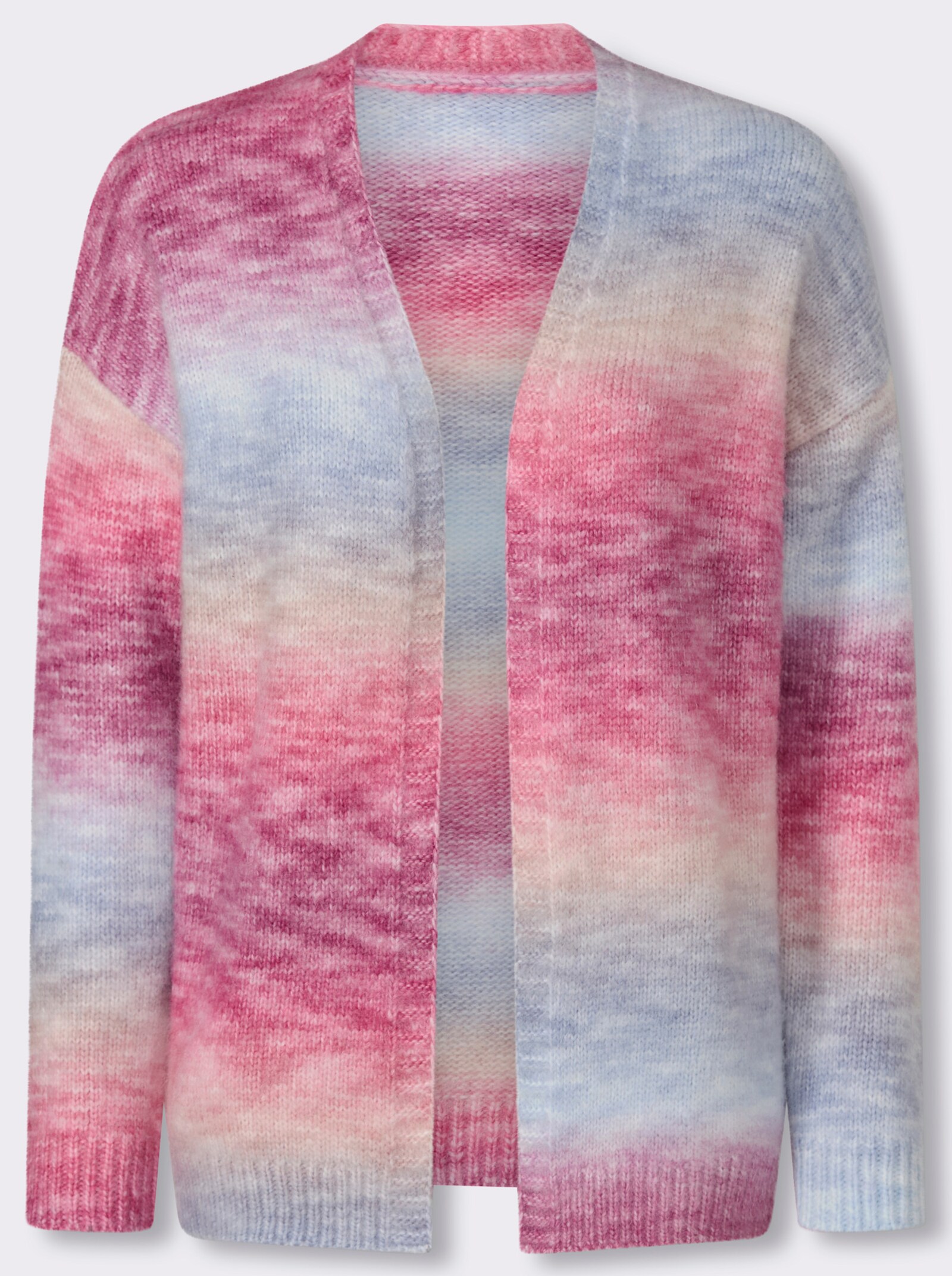  Strickjacke mit Effektgarn - fuchsia-taubenblau-gemustert
