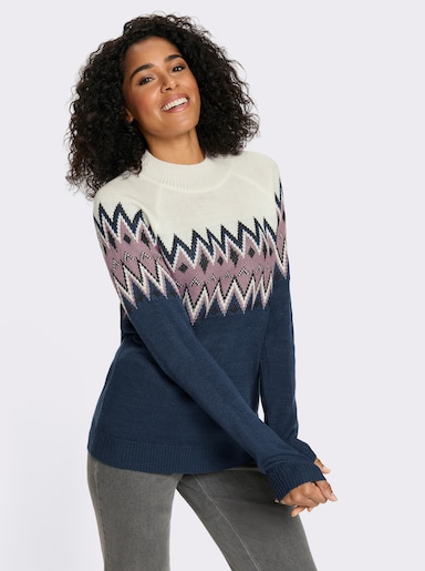 Pullover met lange mouwen en Noors patroon - donkerblauw/mauve gedessineerd