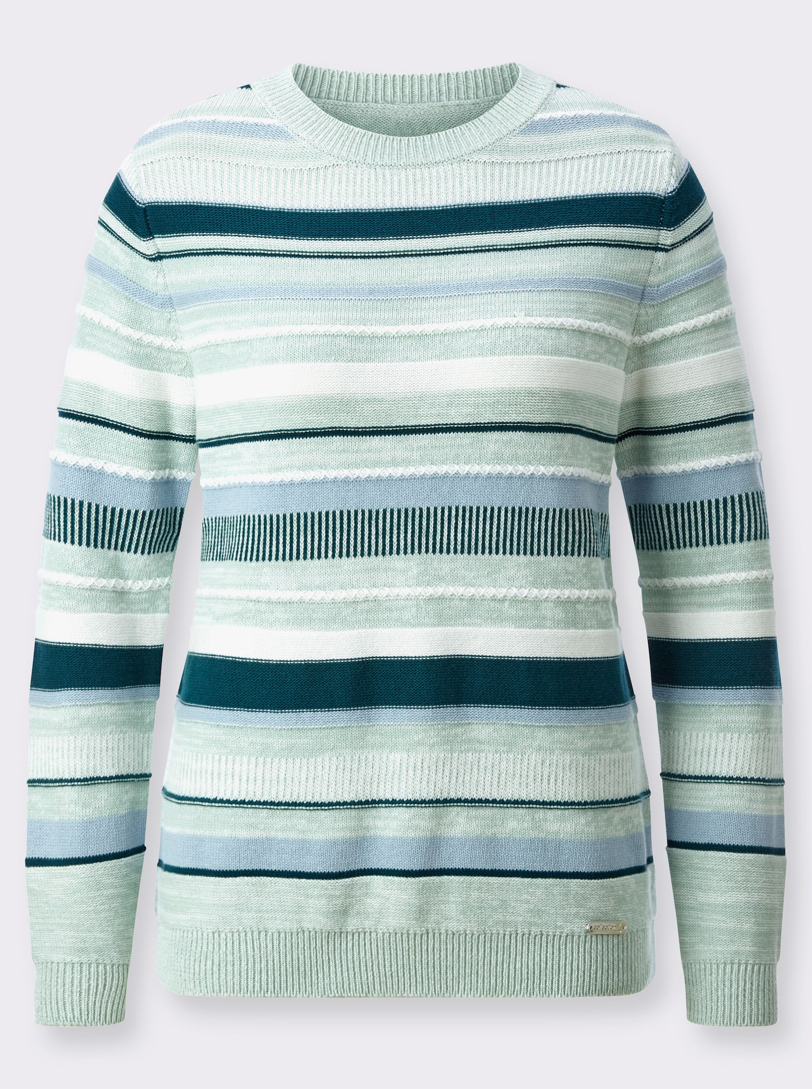 Rundhalspullover im Mustermix - kalkmint-petrol-geringelt