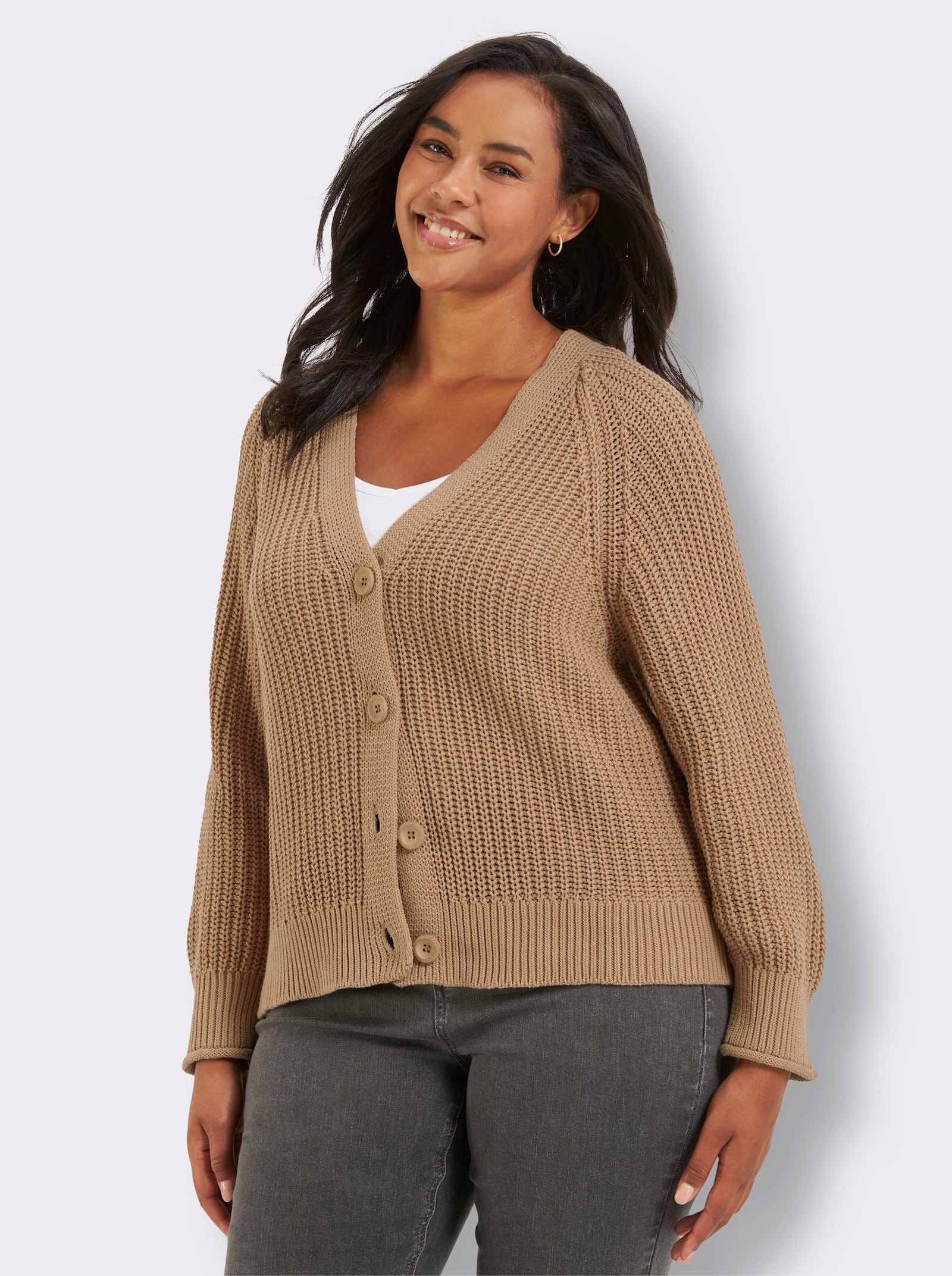 Strickjacke in Grobstrick-Muster - camel