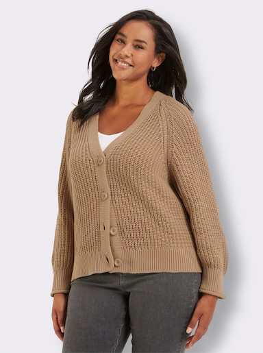 Strickjacke in Grobstrick-Muster - camel