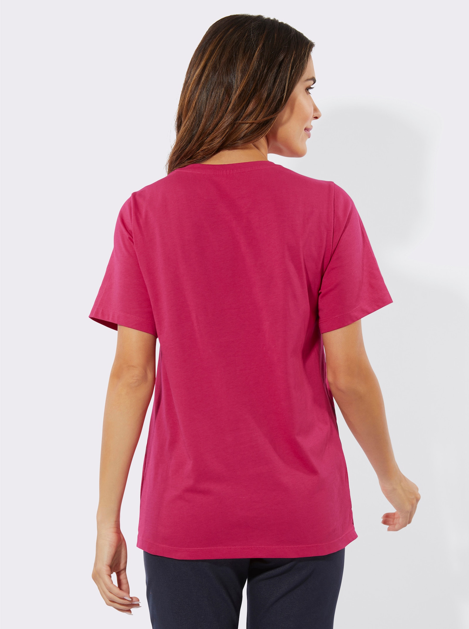 Freizeitshirt mit Seitenschlitzen - pink-bedruckt