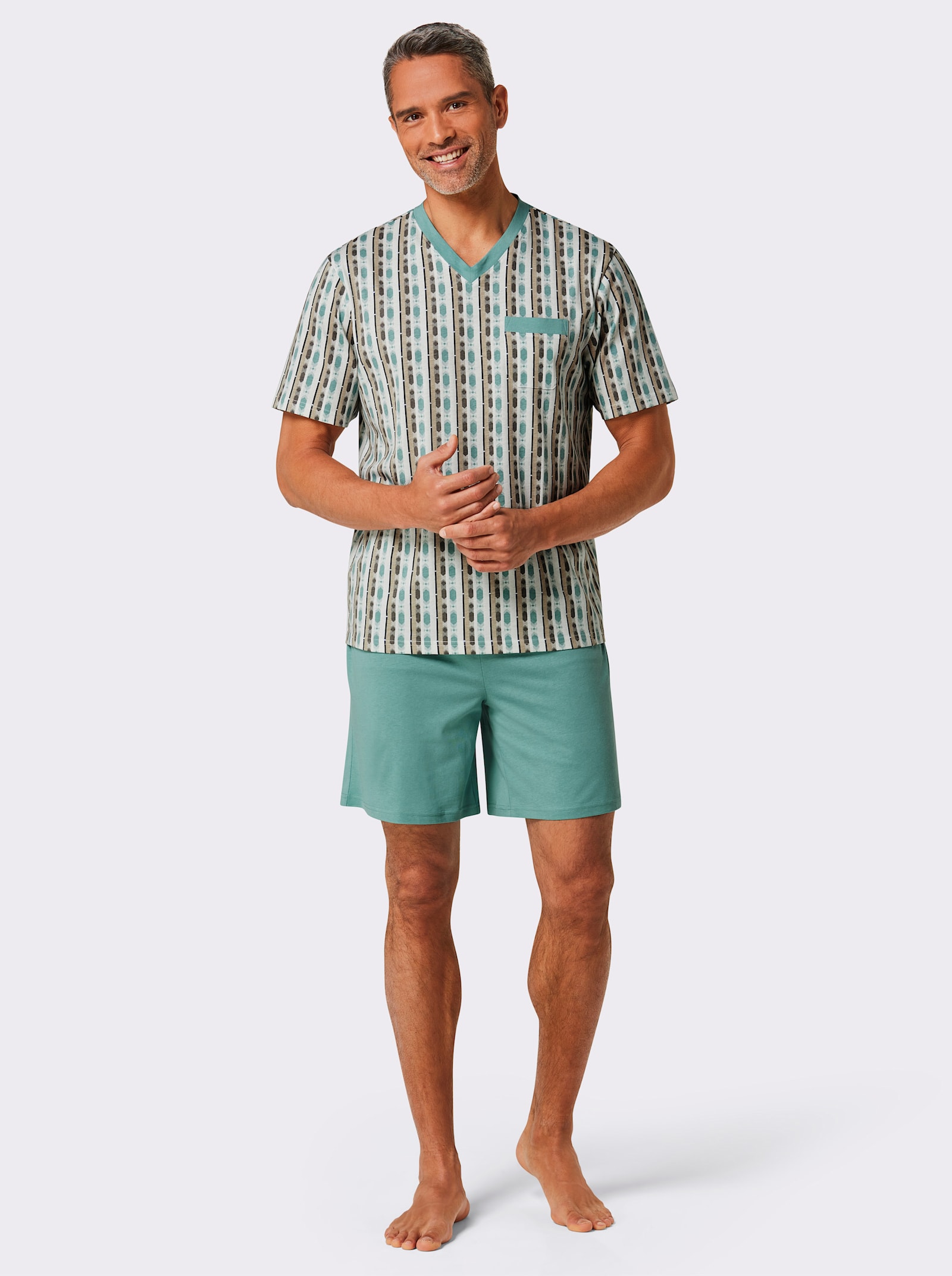 wäschepur men Shorty's - ecru/salie bedrukt + salie