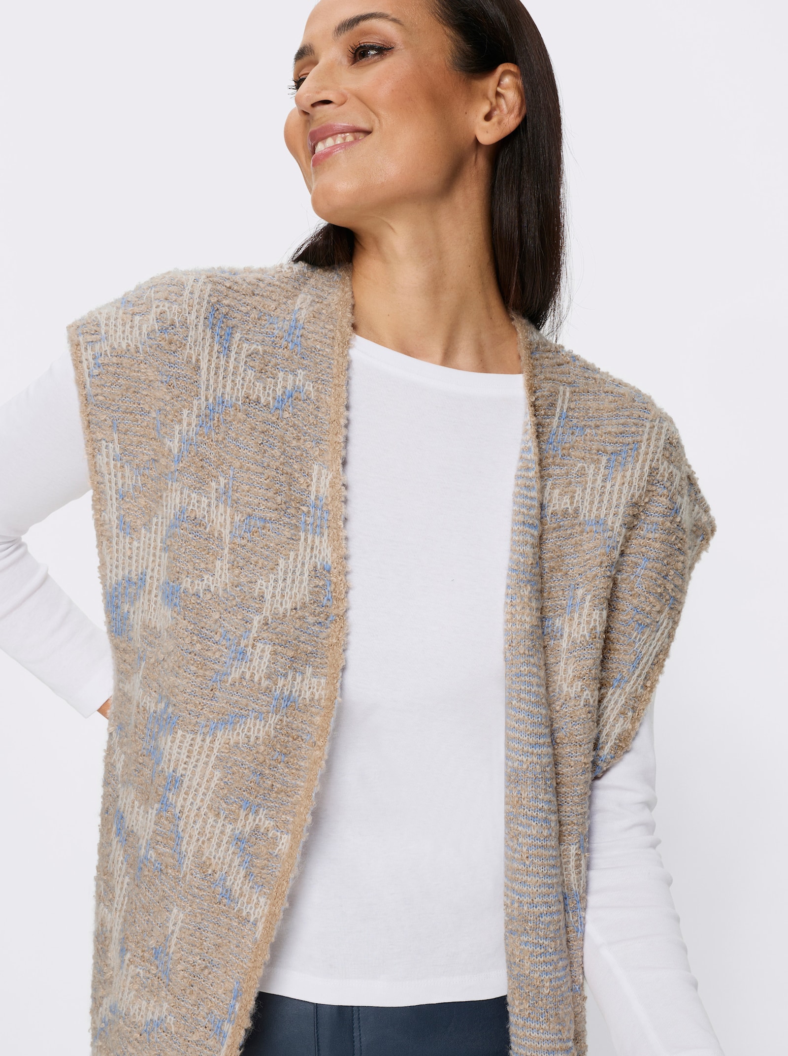 heine Strickweste - mittelblau-champagner-gemustert