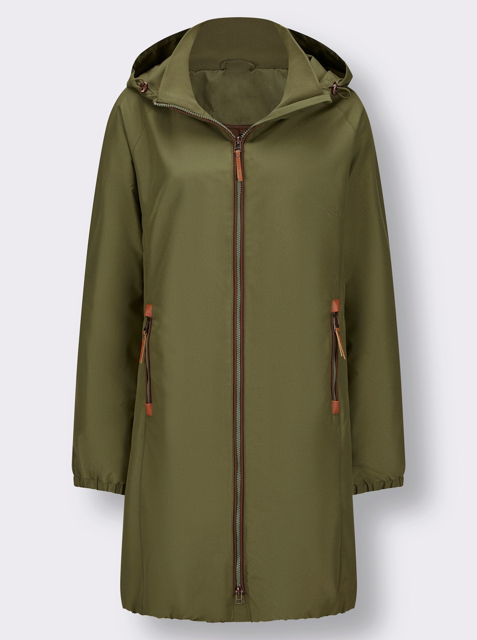 Korte mantel met elastiek in de zoom - olijf