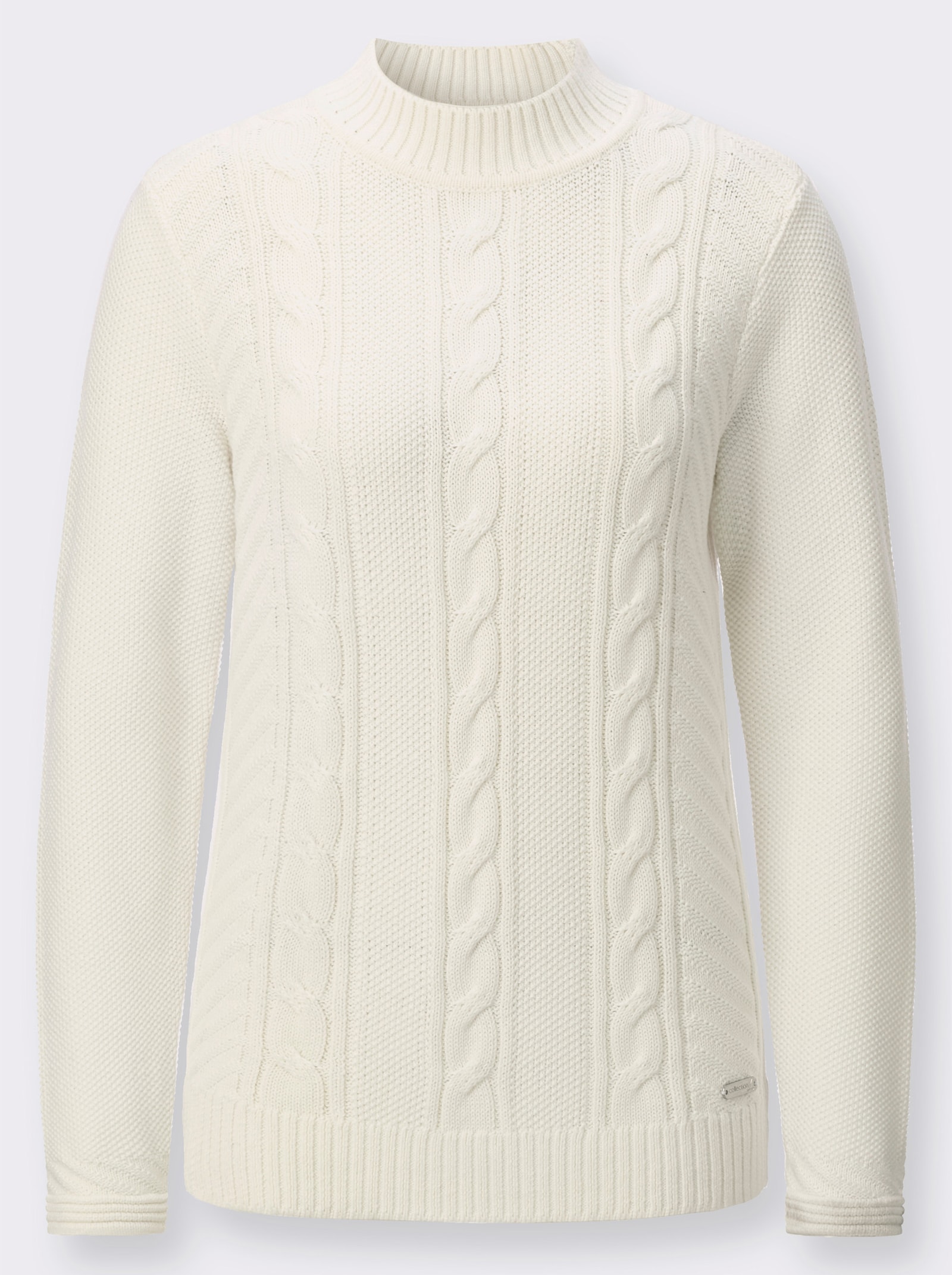 Stehkragenpullover mit Zopfmuster - ecru