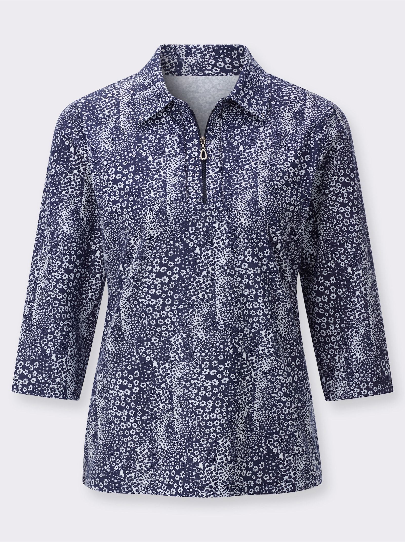 Poloshirt - marine-weiß-bedruckt