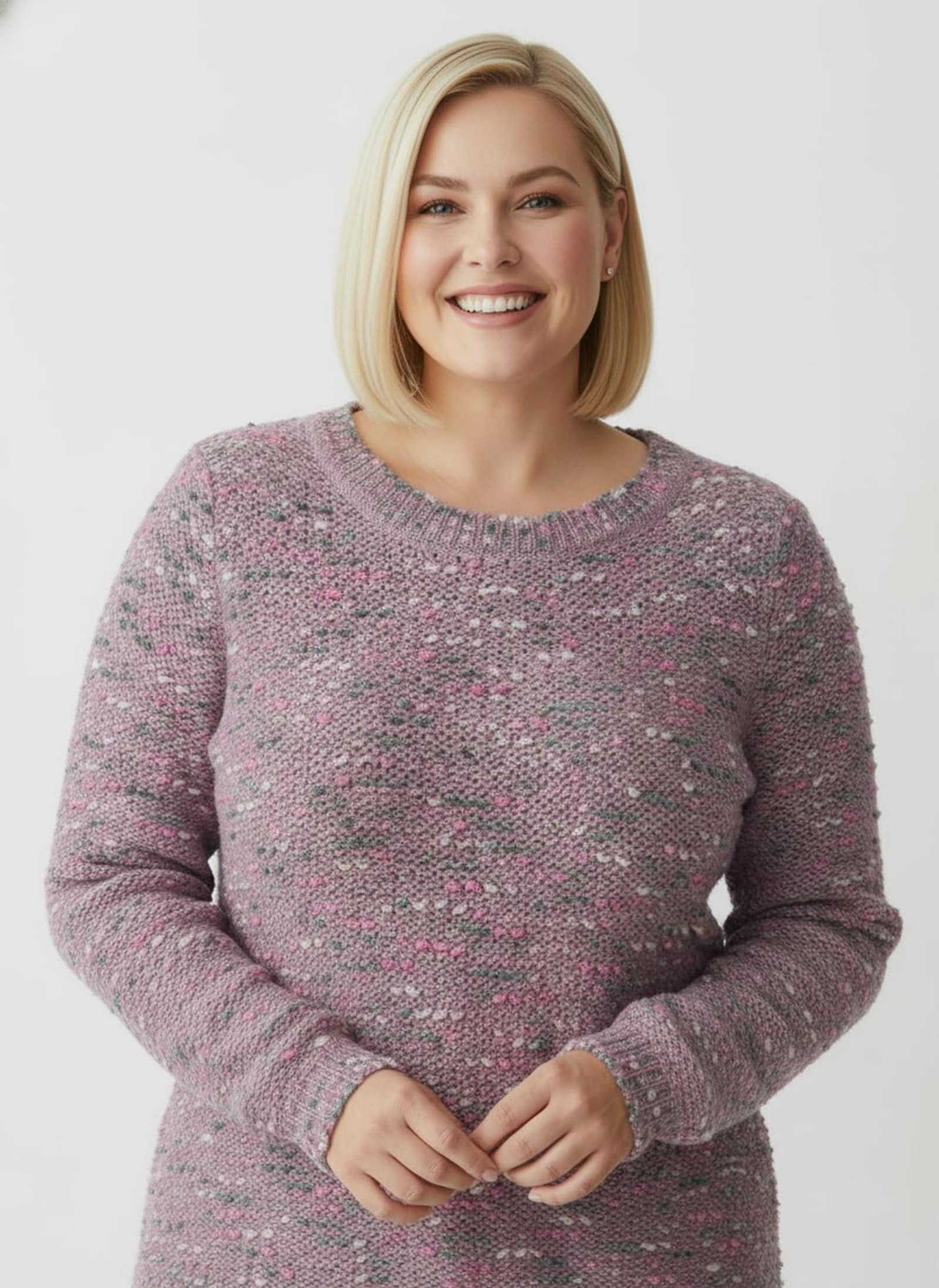 Bouclé-Pullover in Linksstrick - mauve-meliert