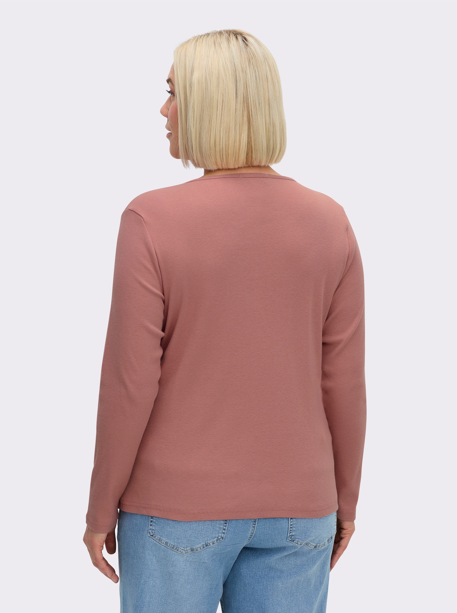 Langarmshirt mit Zierknopfleiste - rosenholz