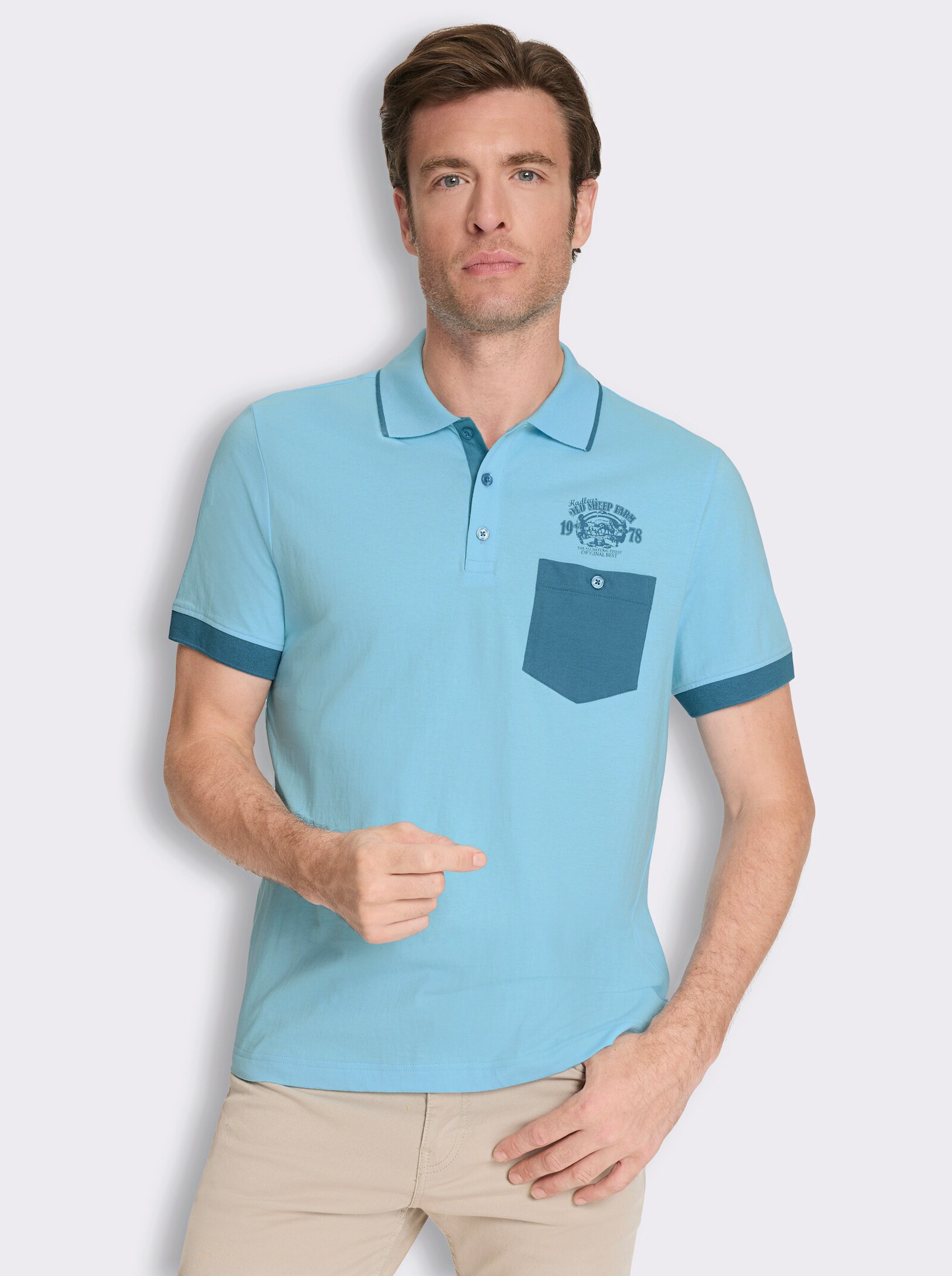 Poloshirt mit kontrastfarbigen Details - aqua