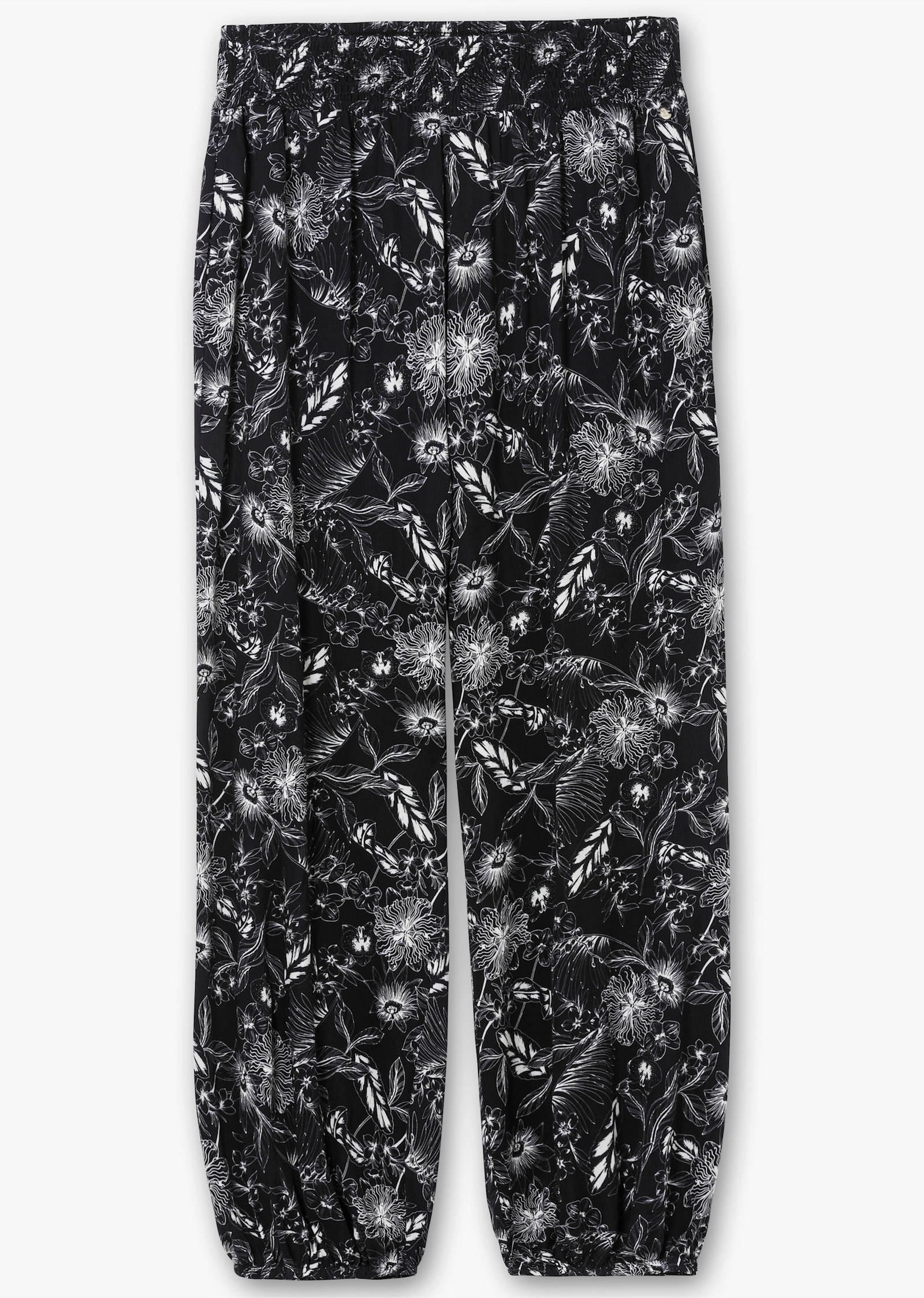 sheego Pantalon avec imprimé feuilles - noir-blanc