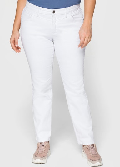 sheego Rechte jeans met used-effecten - white denim