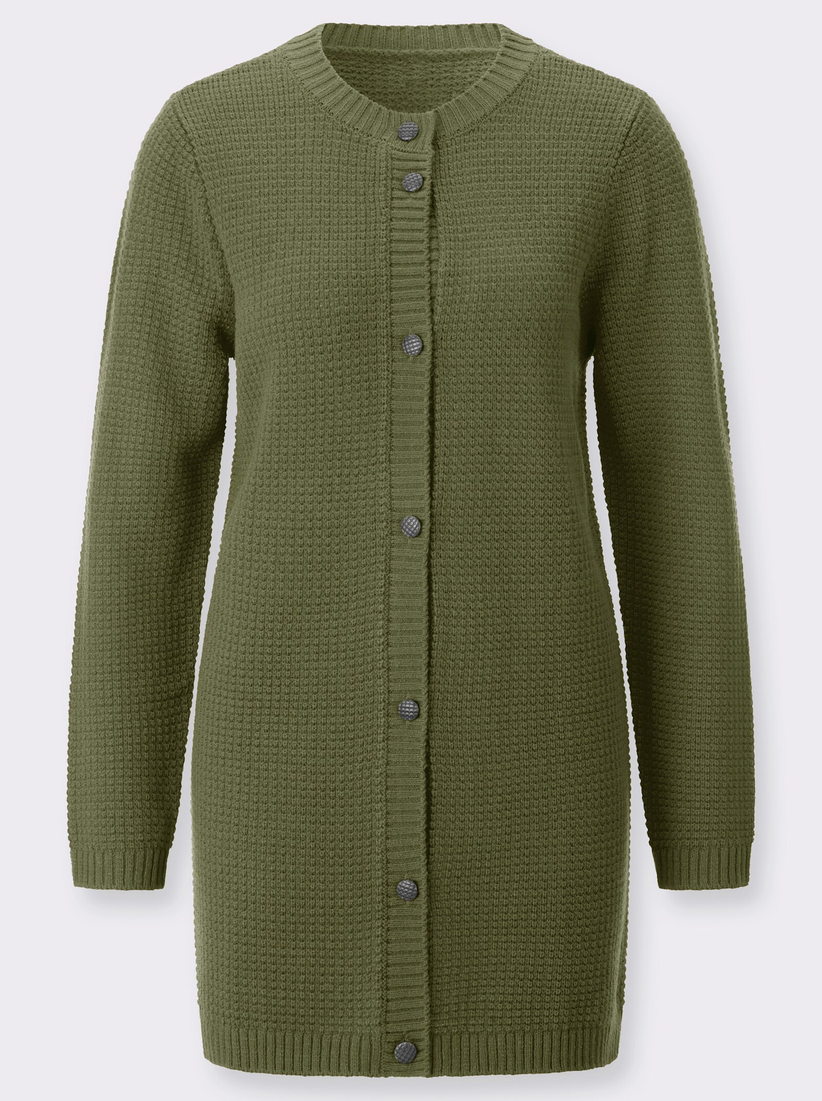 Longstrickjacke mit Schmuckknöpfen - khaki