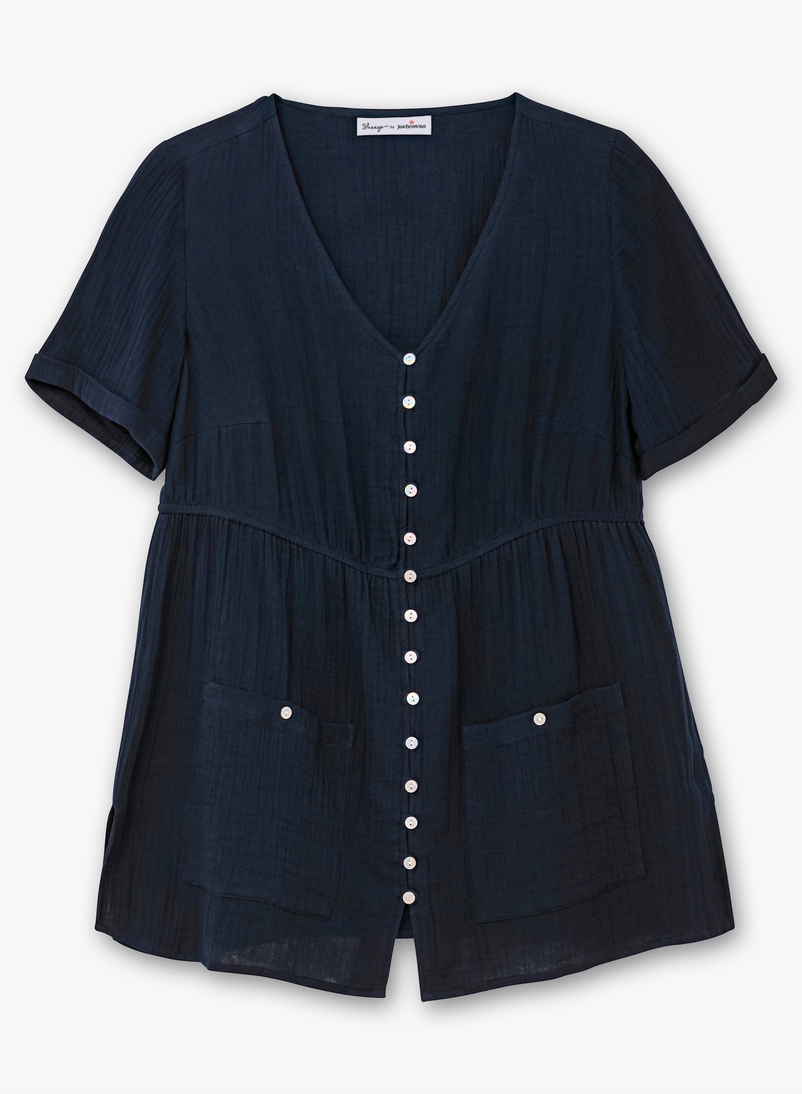 sheego by Joe Browns Longbluse mit Knopfleiste und Taschen. - marine