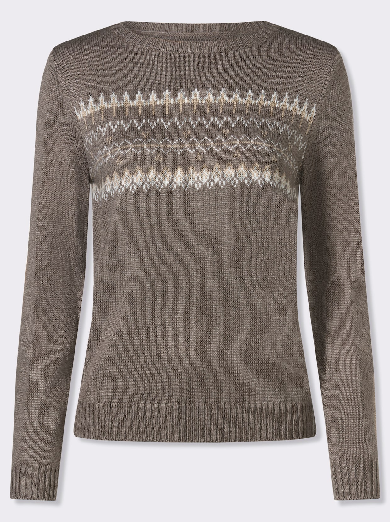 Pullover met lange mouwen en jacquardpatroon - taupe/beige gedessineerd