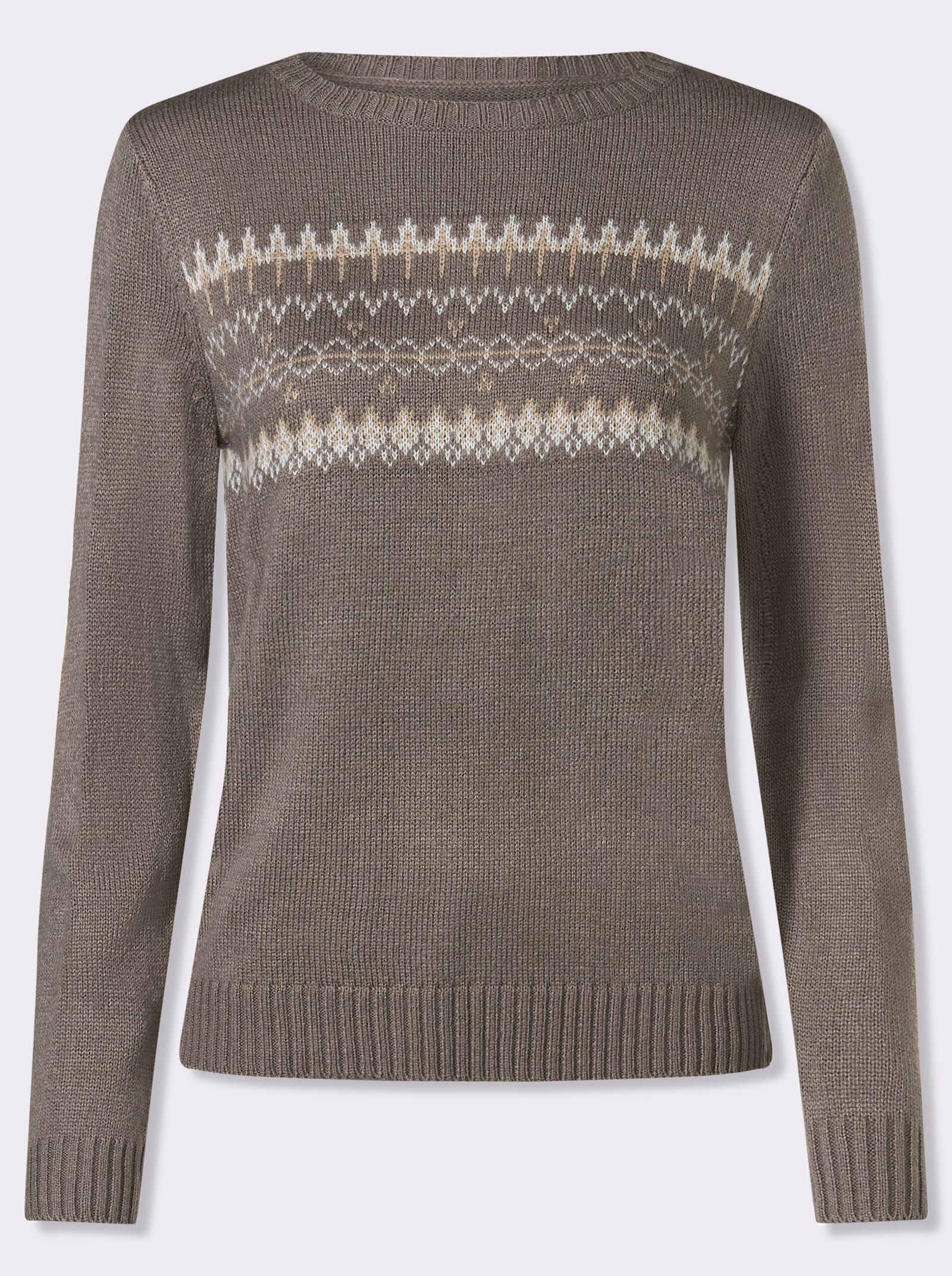 Langarm-Pullover mit Jacquard-Muster - taupe-beige-gemustert