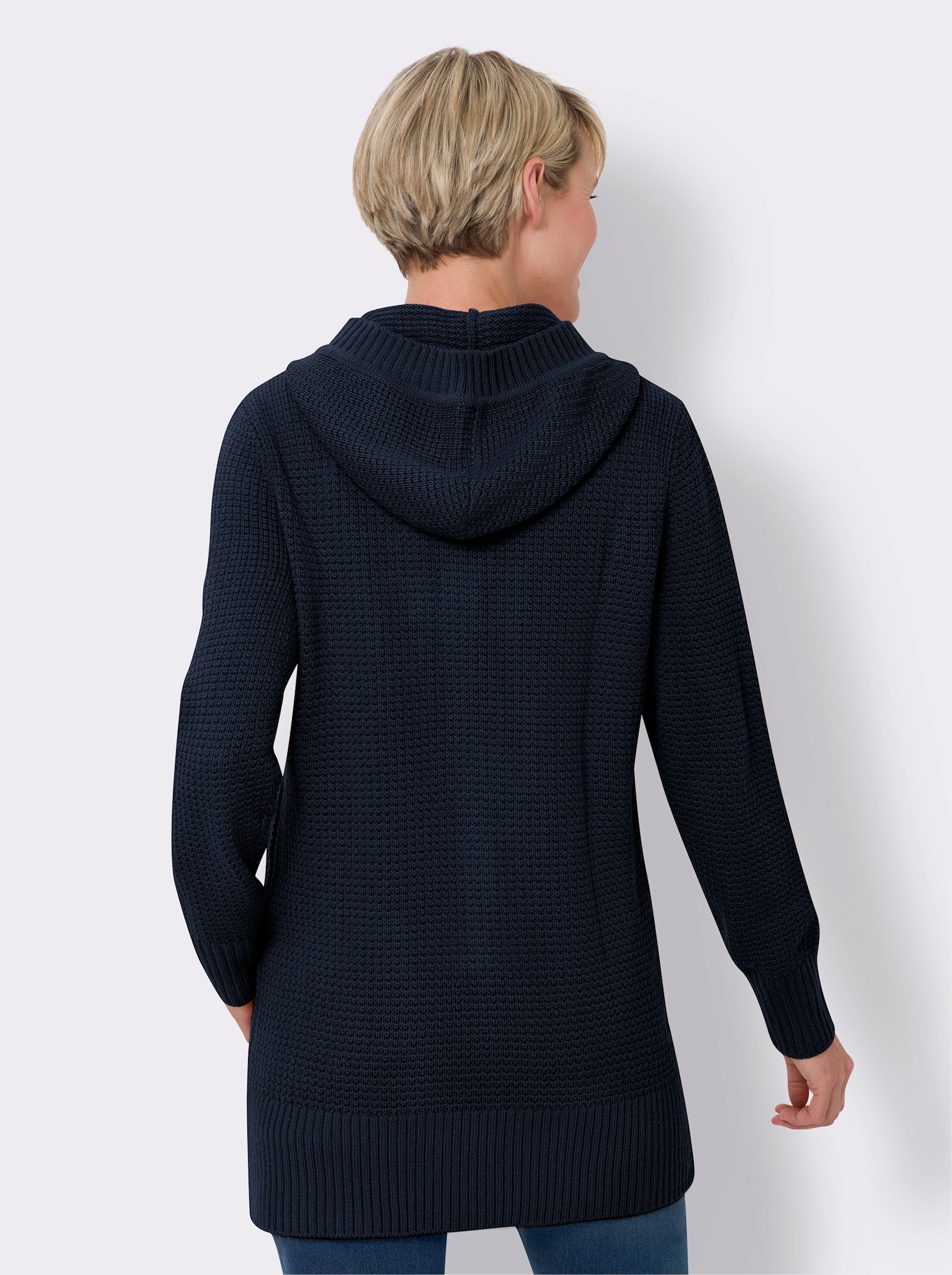 Kapuzenstrickjacke mit Känguru-Taschen - marine