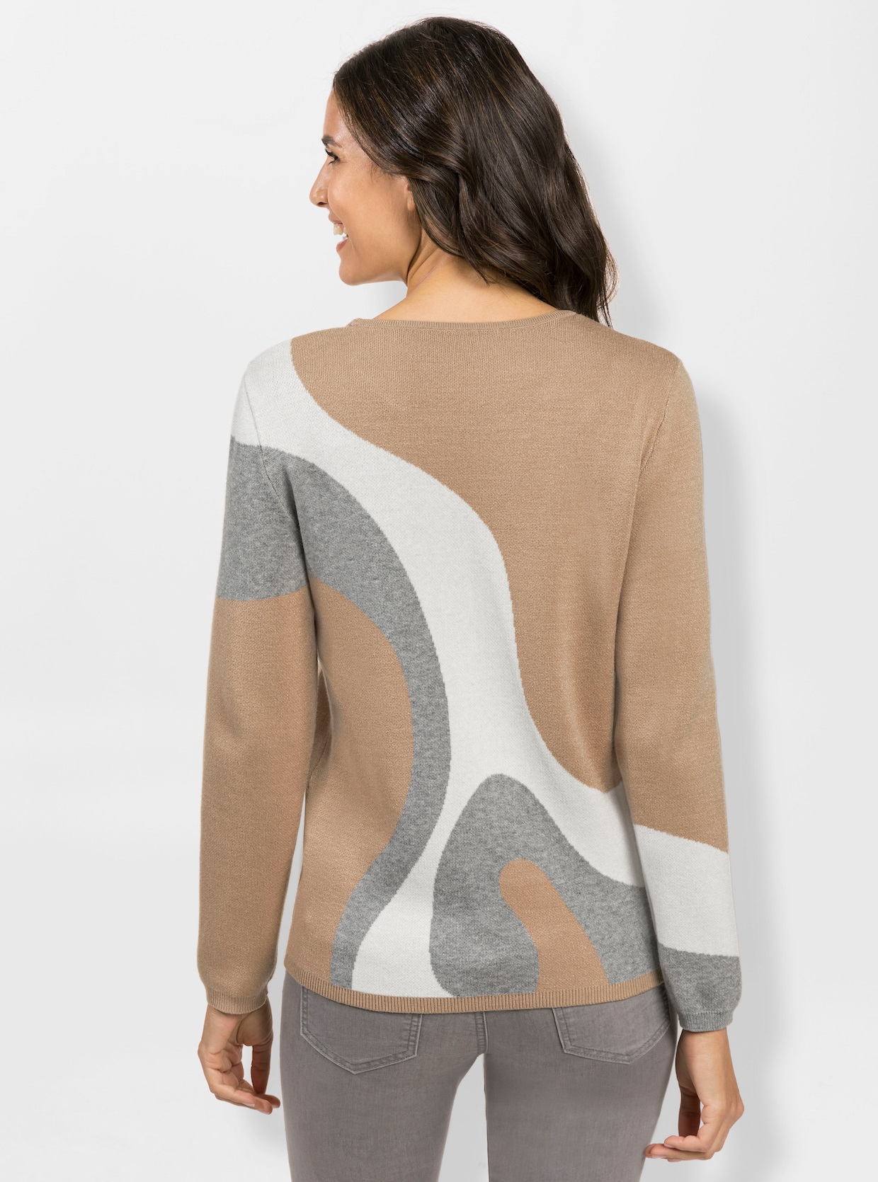 Pullover met lange mouwen - camel/steengrijs gedessineerd