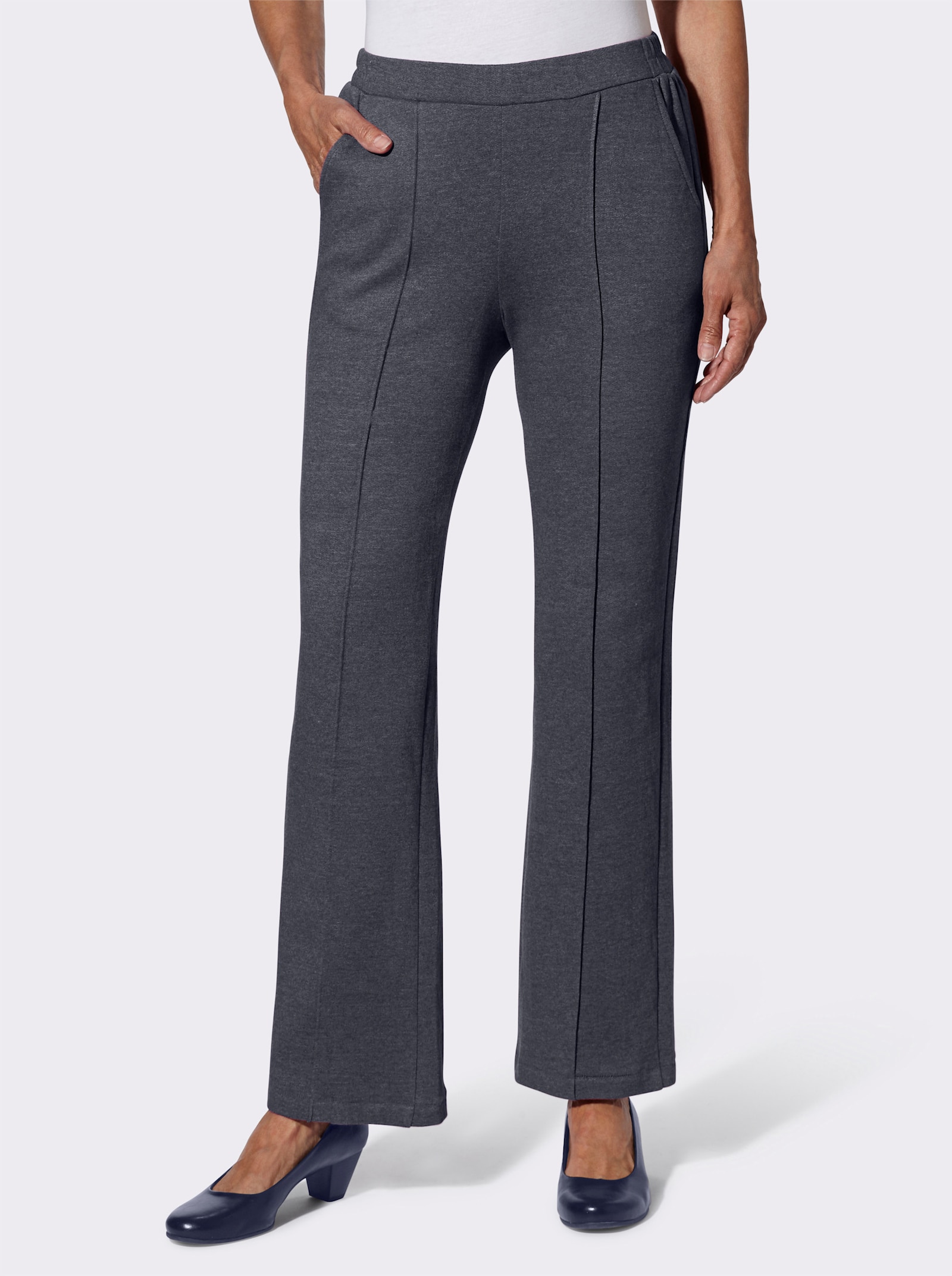 Tepláky s elastickým pasem vzadu - námořnická modrá-melír