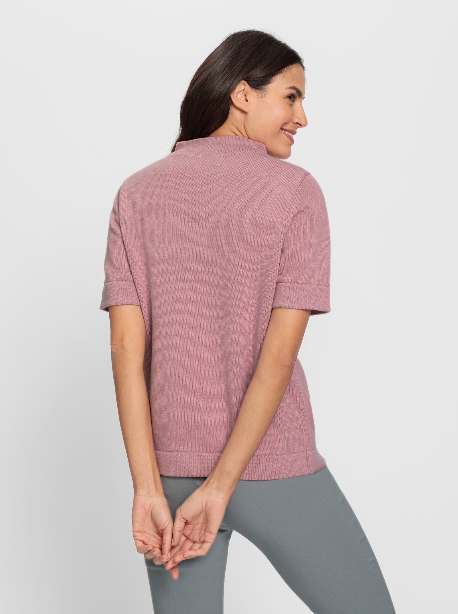 Pull à col montant avec manches mi-longues - hortensia