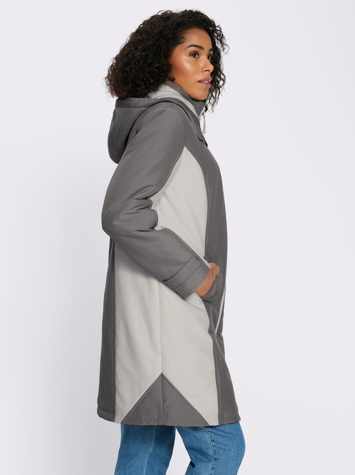 Funktionsmantel mit abnehmbarer Kapuze - anthrazit-hellgrau