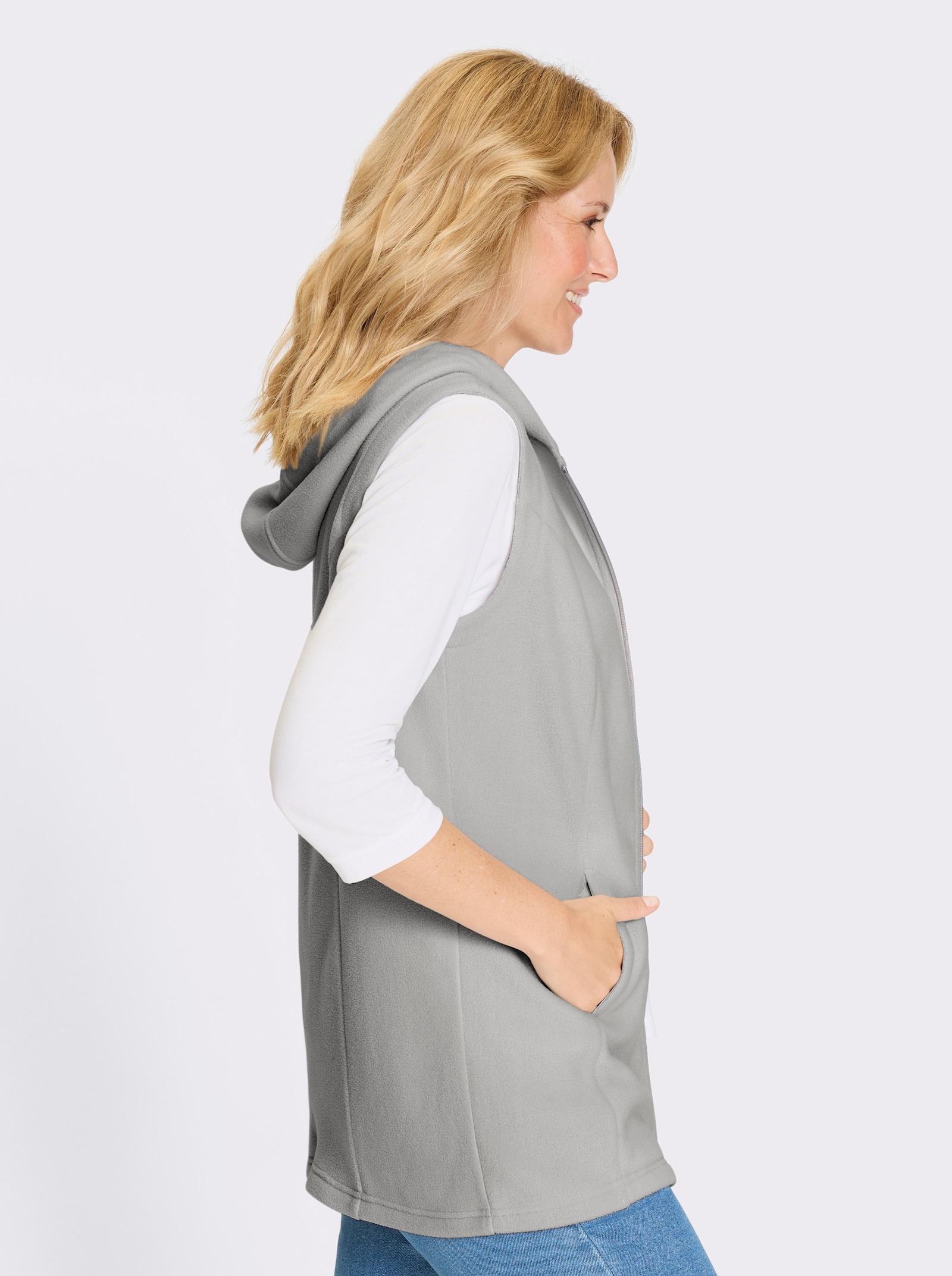 Fleeceväst med tvåvägsdragkedja - ljusgrå