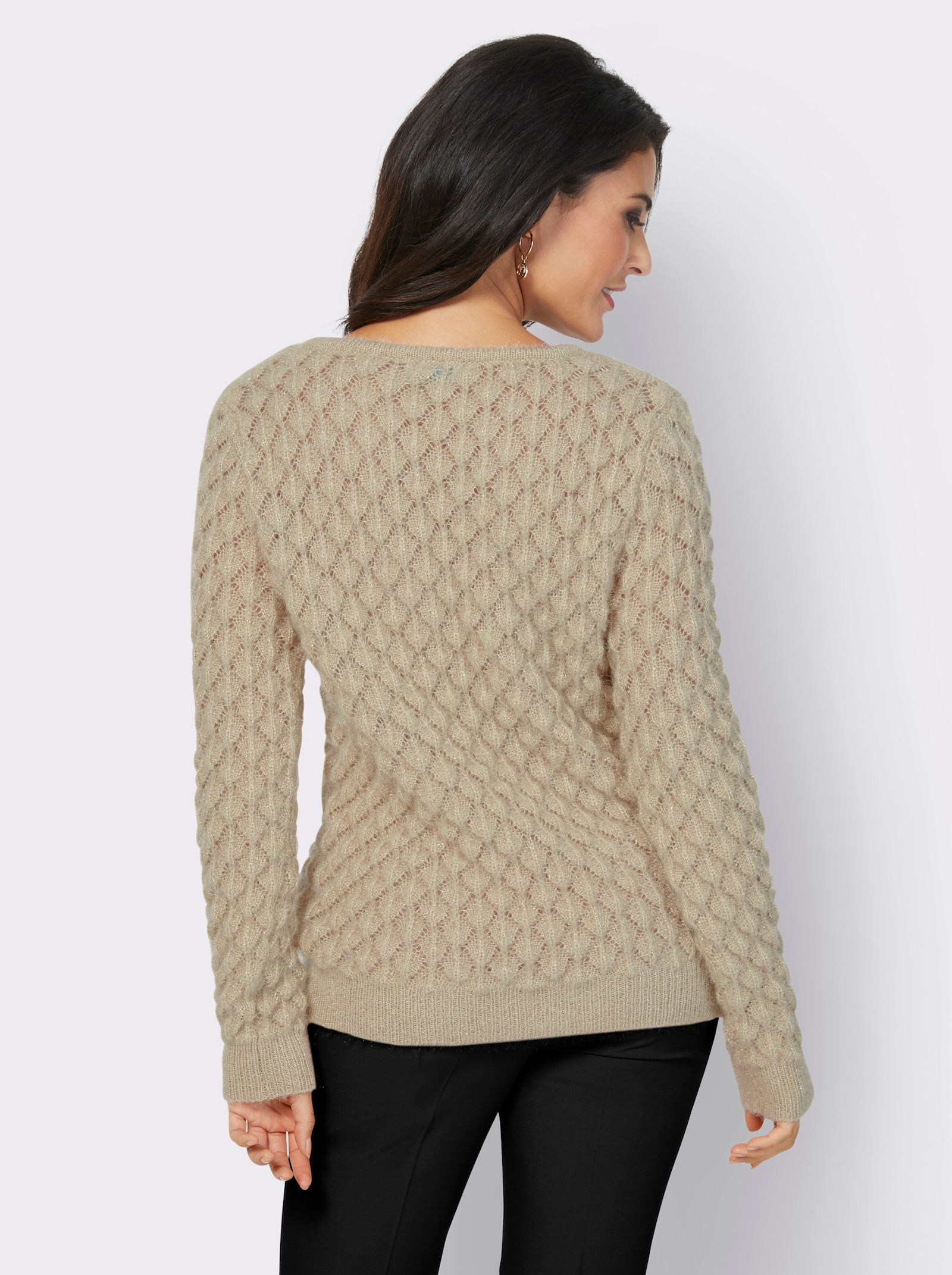 Ajourpullover mit Ketten-Applikation - sand