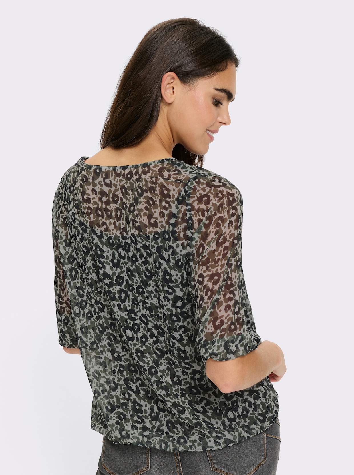 heine Druckbluse - khaki-schwarz-bedruckt