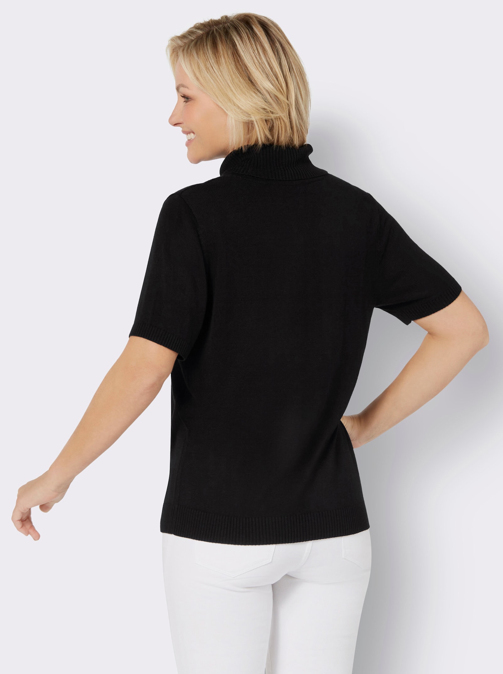 Rollkragenpullover mit Kurzarm - schwarz