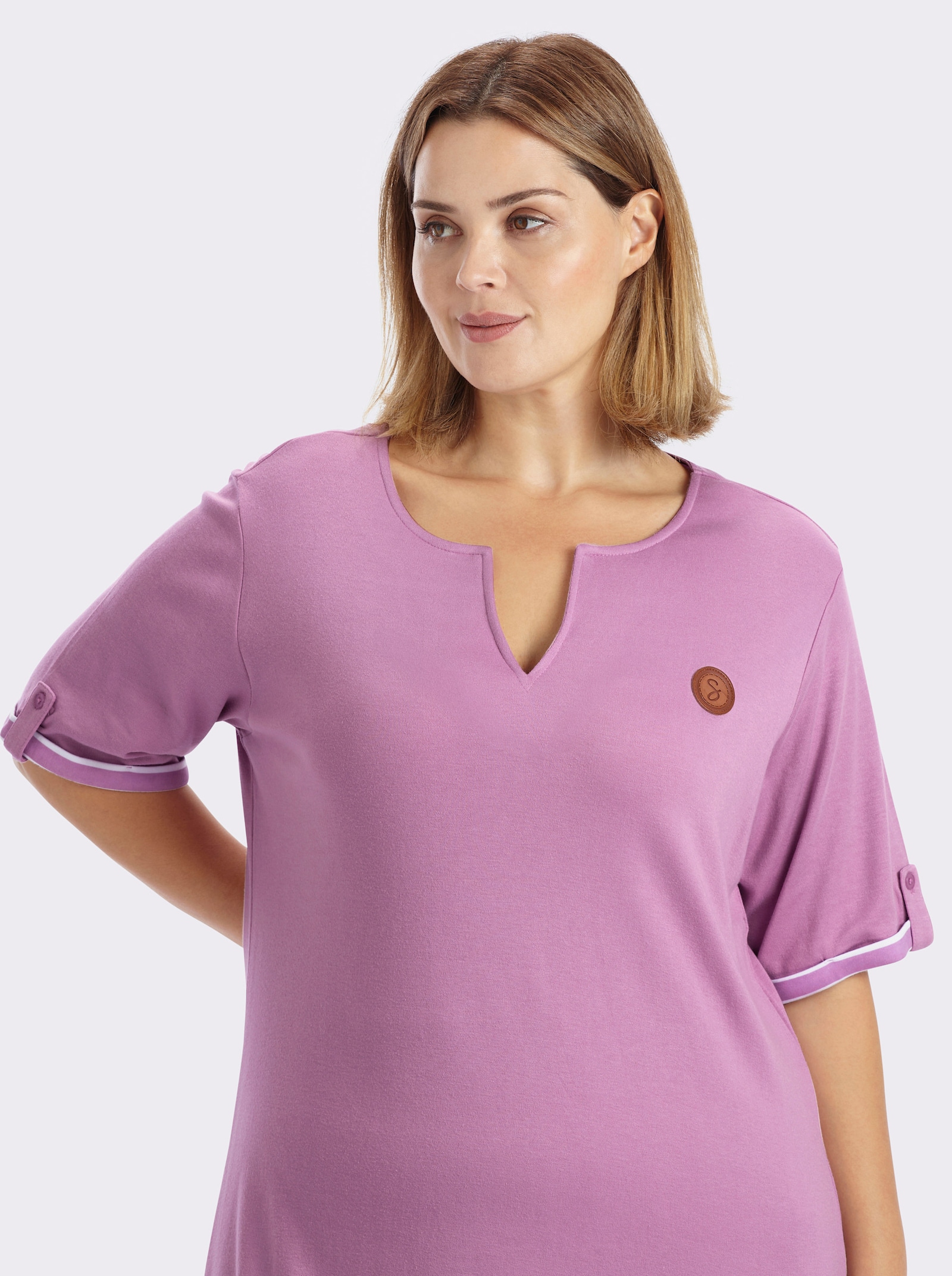 sheego Shirtkleid mit Kontrast-Ringelstoff - orchidee