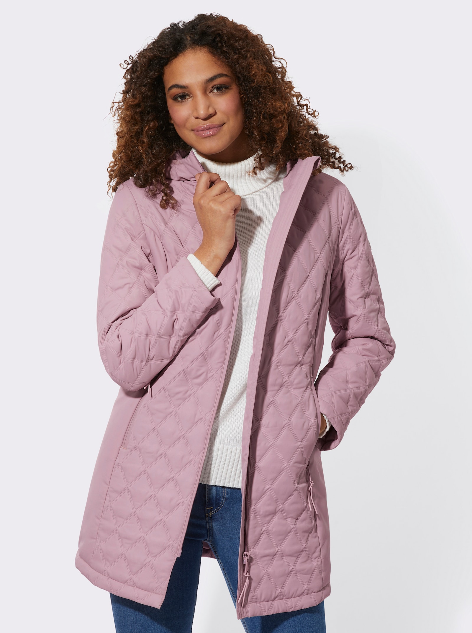 Kapuzenjacke im Rautenmuster - mauve