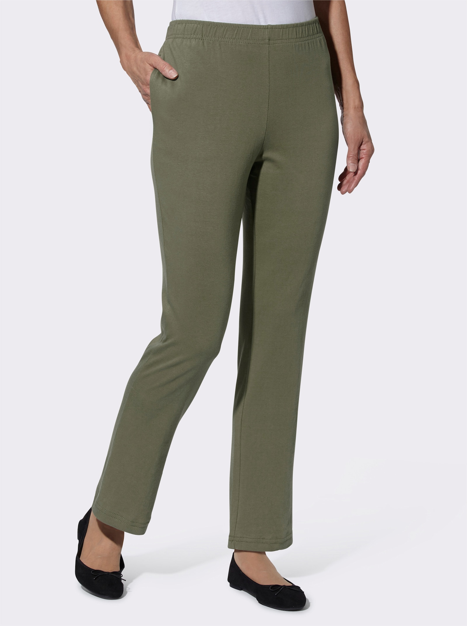 Bekväm byxa med hel resårlinning - khaki + khaki, med tryck