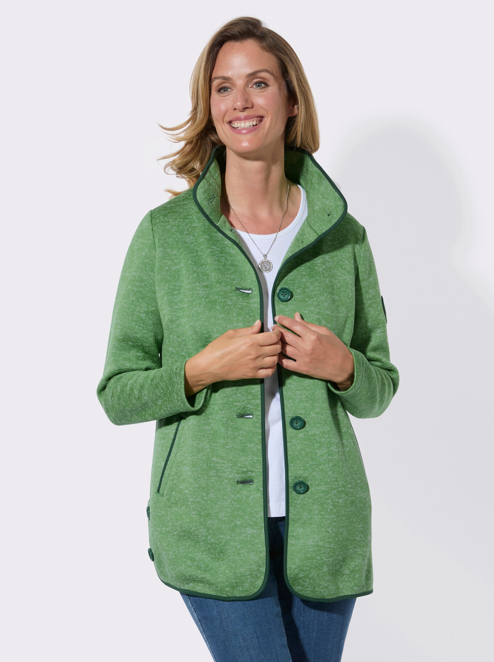Fleecejacke mit hohen Seitenschlitzen - apfel-meliert