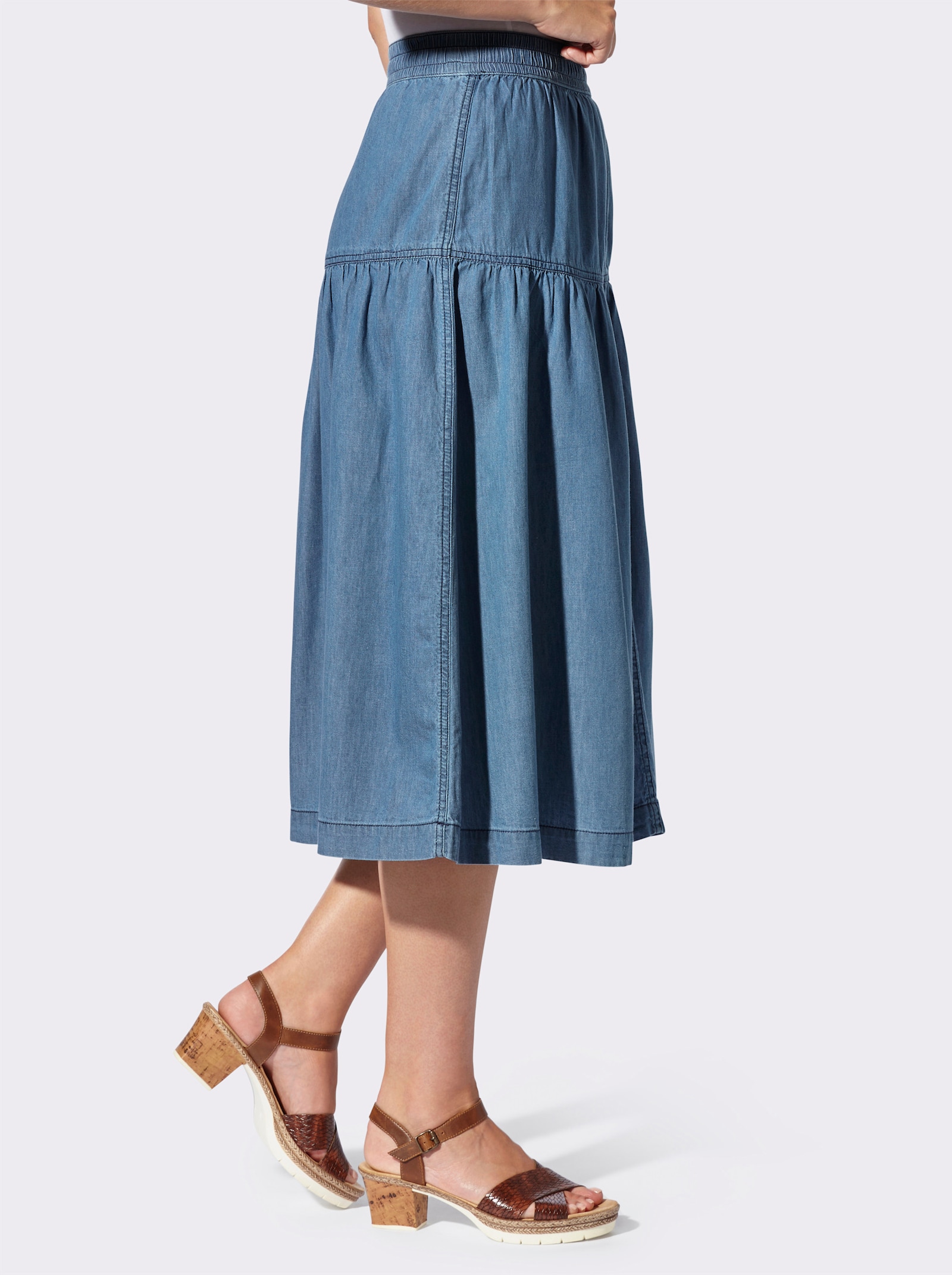 Jeansrock mit Rundum-Dehnbund - blue-bleached + blue-stone-washed