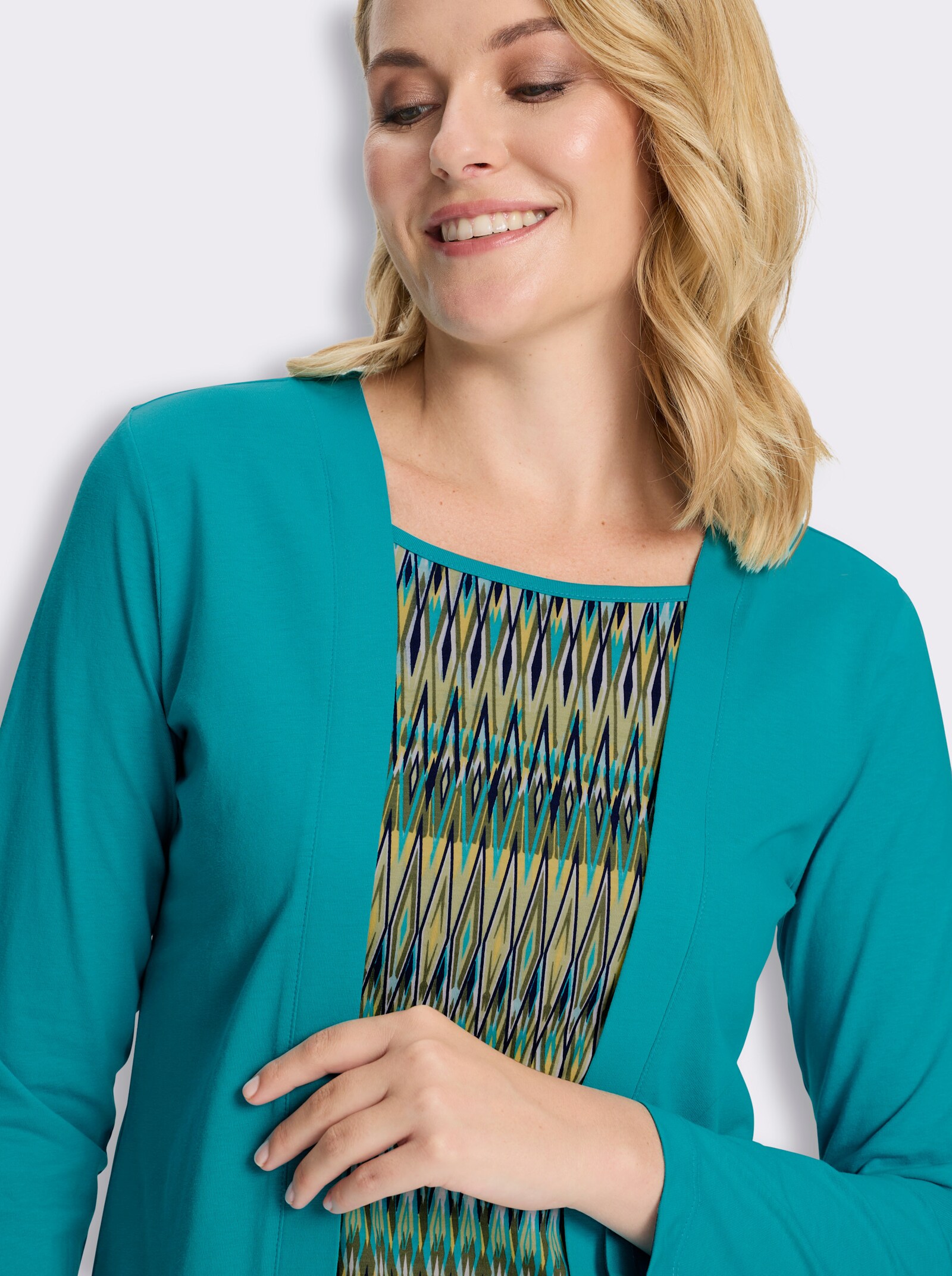 Langarmshirt in 2-in-1-Optik - türkis