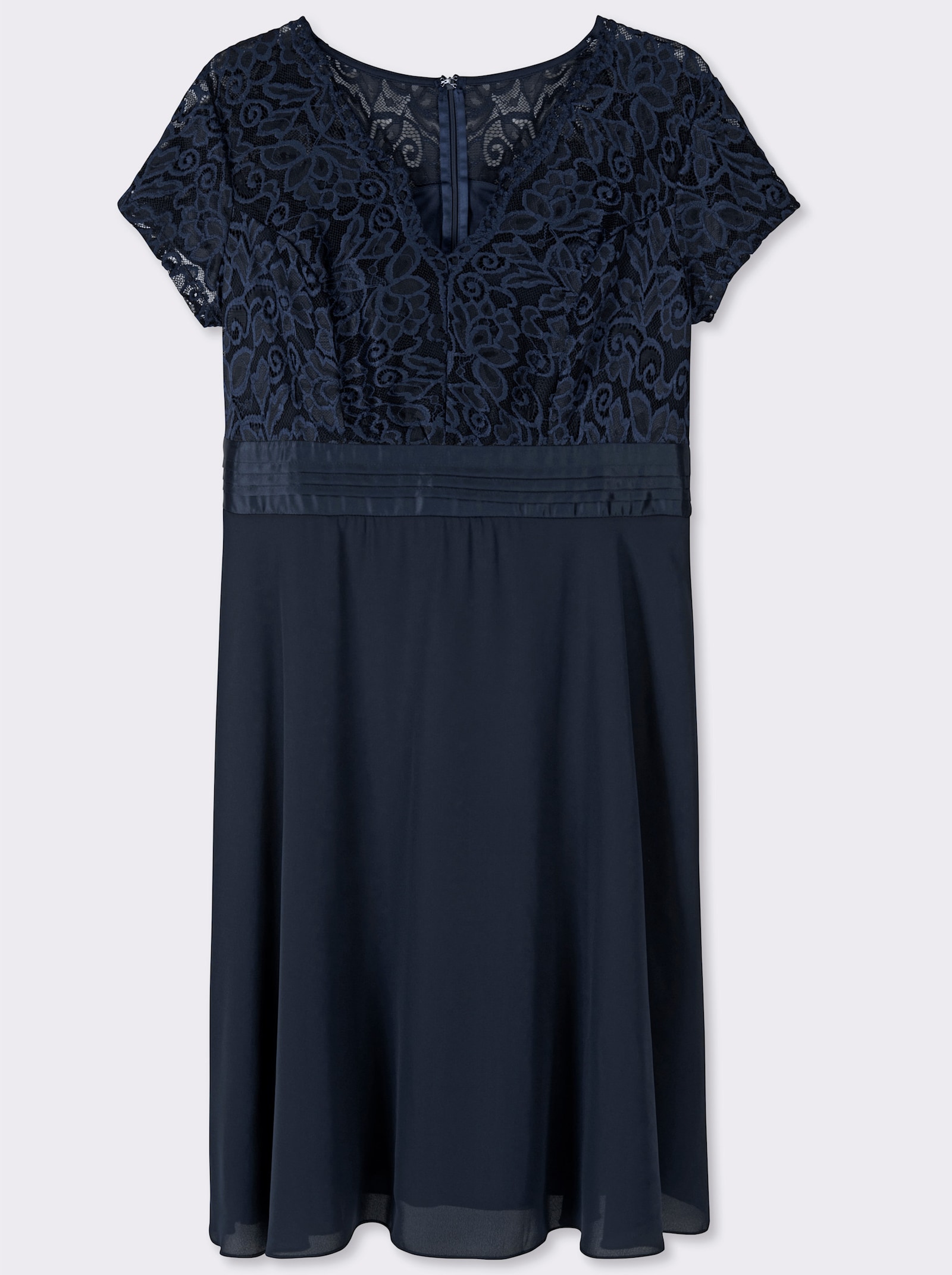 Cocktailkleid mit kunstvollem Spitzeneinsatz - marine