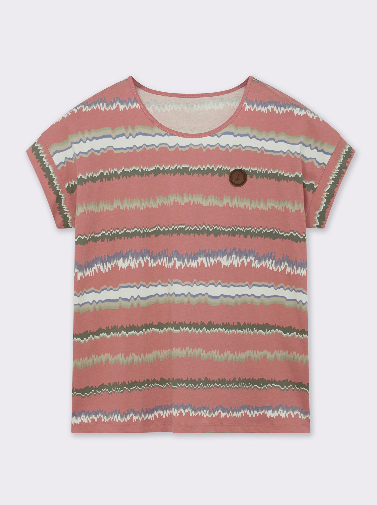 Print-Shirt mit Ziernähten, geringelt - rosenholz-ecru-bedruckt